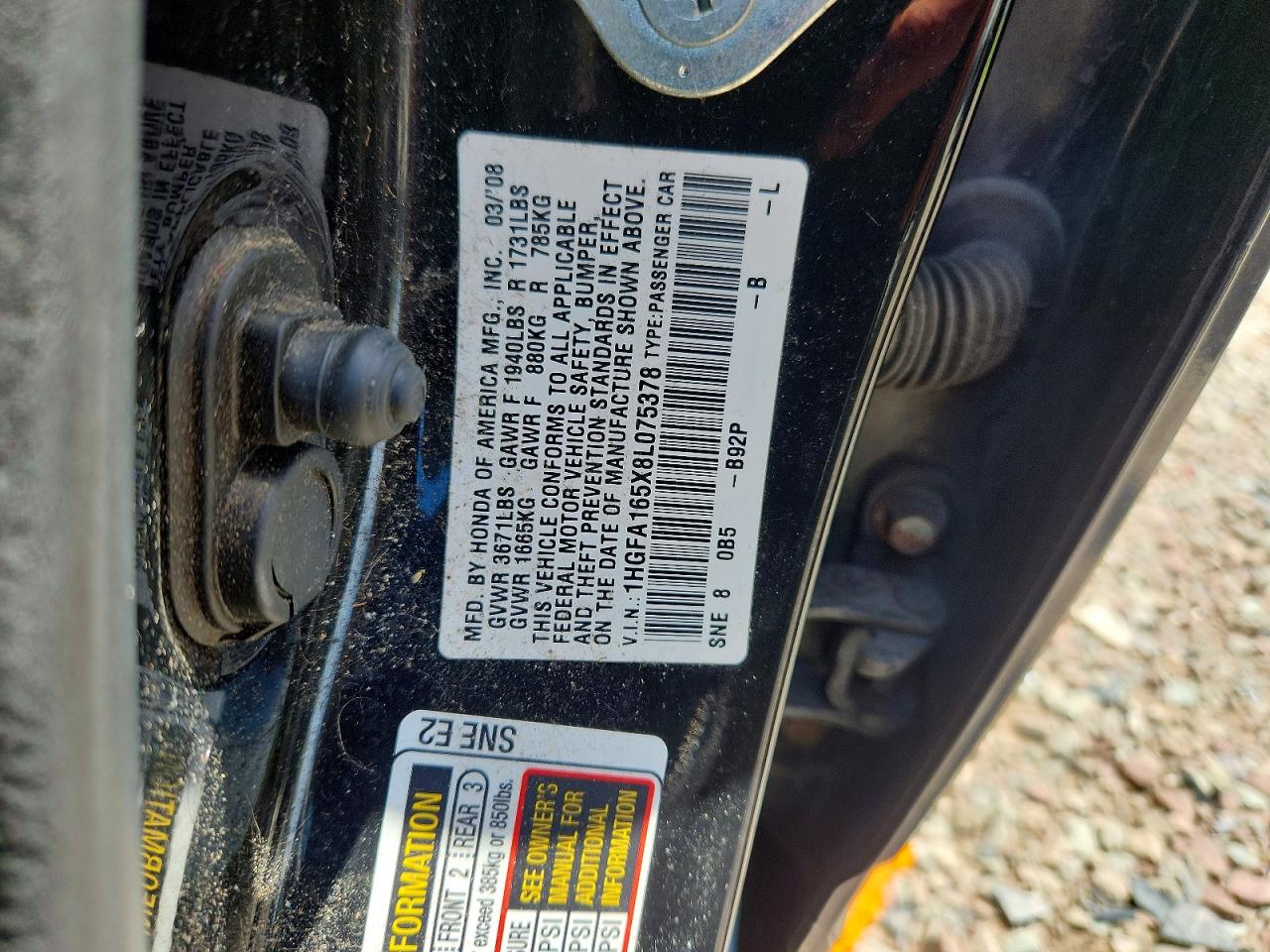 2008 Honda Civic Lx Угольный vin: 1HGFA165X8L075378