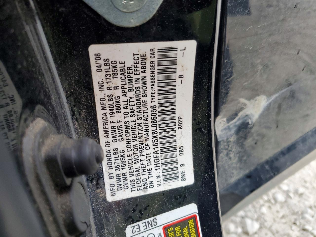 2008 Honda Civic Lx Black vin: 1HGFA165X8L086056