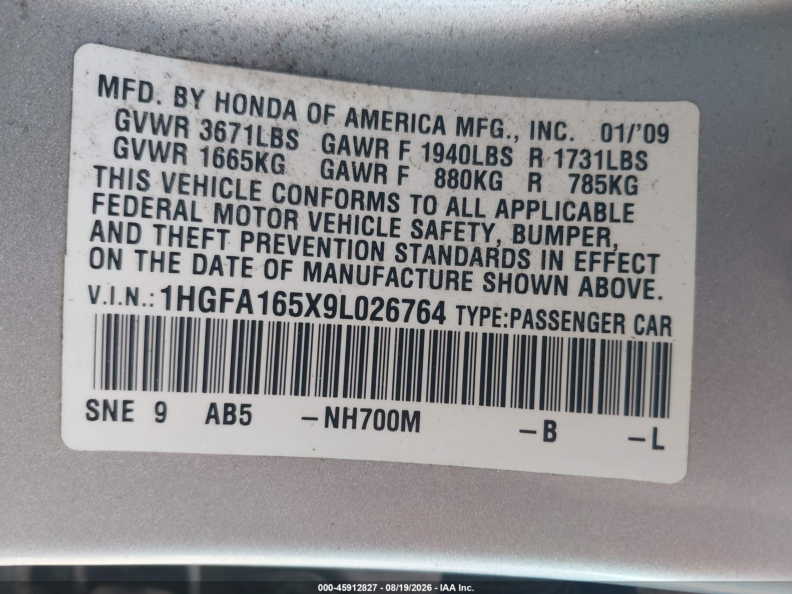 2009 Honda Civic Lx Silver vin: 1HGFA165X9L026764