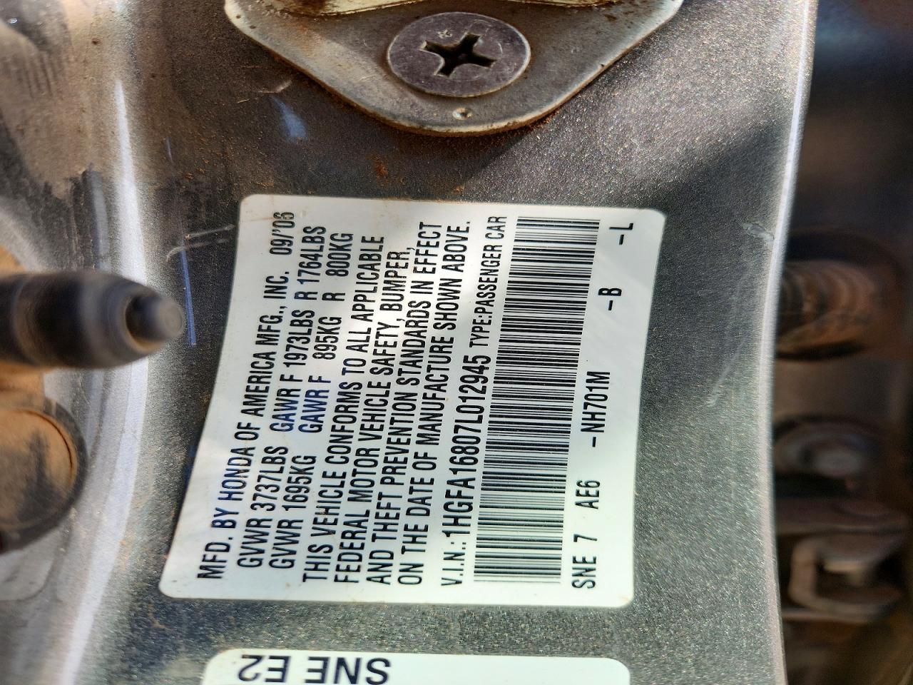 2007 Honda Civic Ex Gray vin: 1HGFA16807L012945