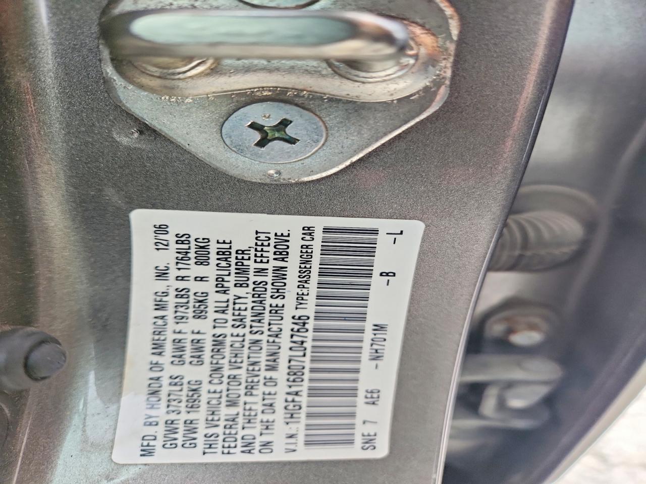 2007 Honda Civic Ex Gray vin: 1HGFA16807L047646