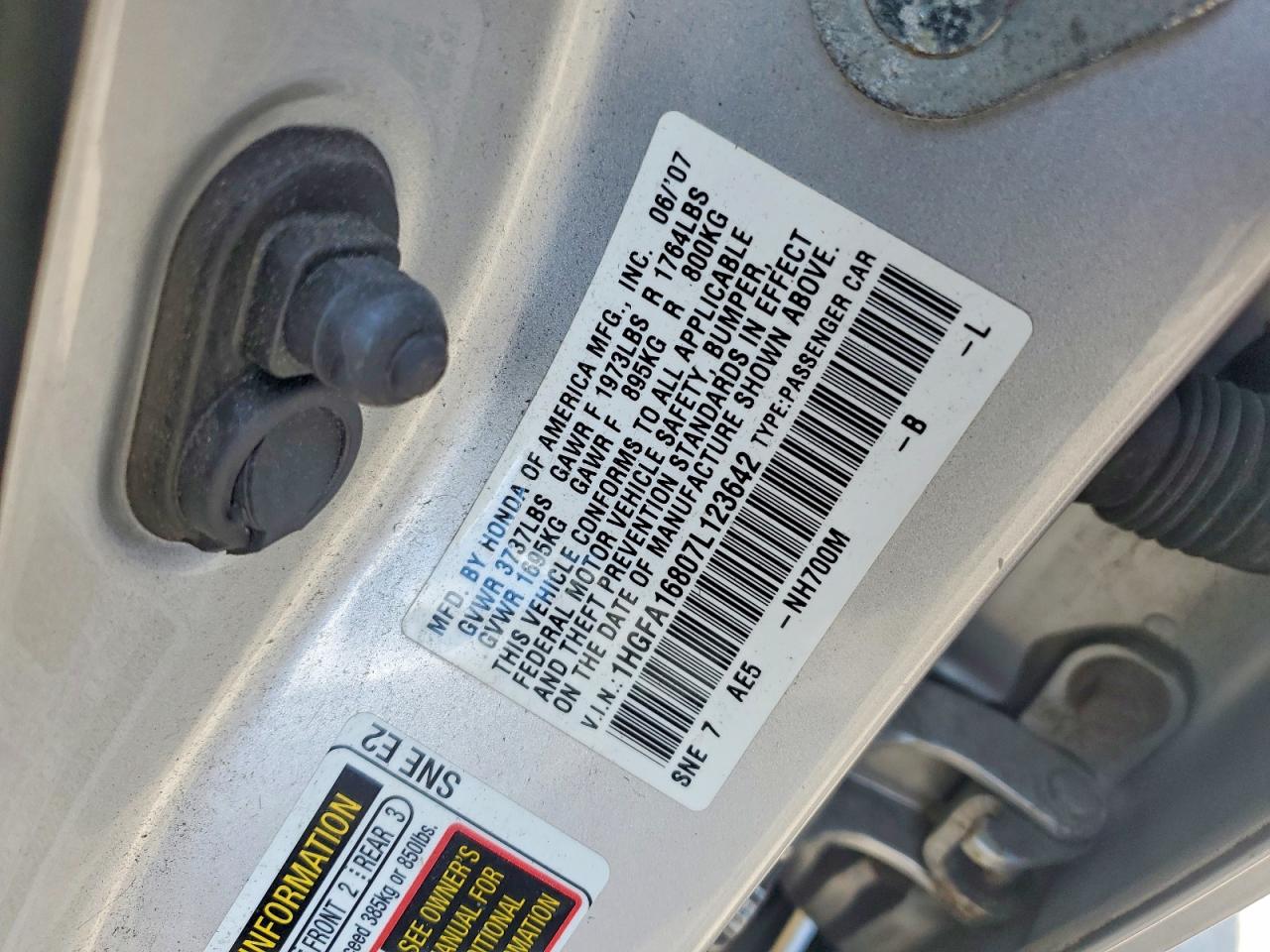 2007 Honda Civic Ex Silver vin: 1HGFA16807L123642