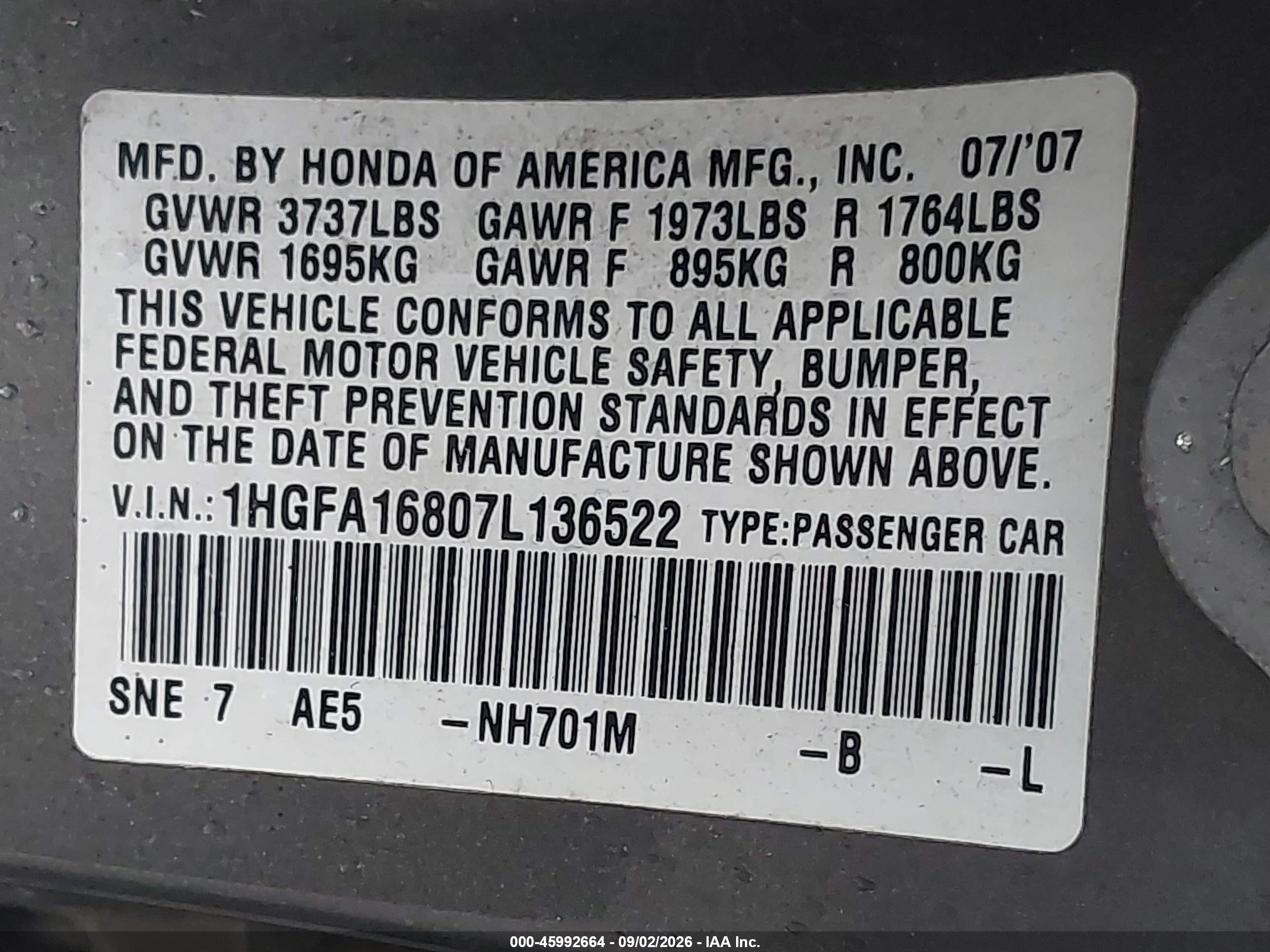 2007 Honda Civic Ex Brown vin: 1HGFA16807L136522