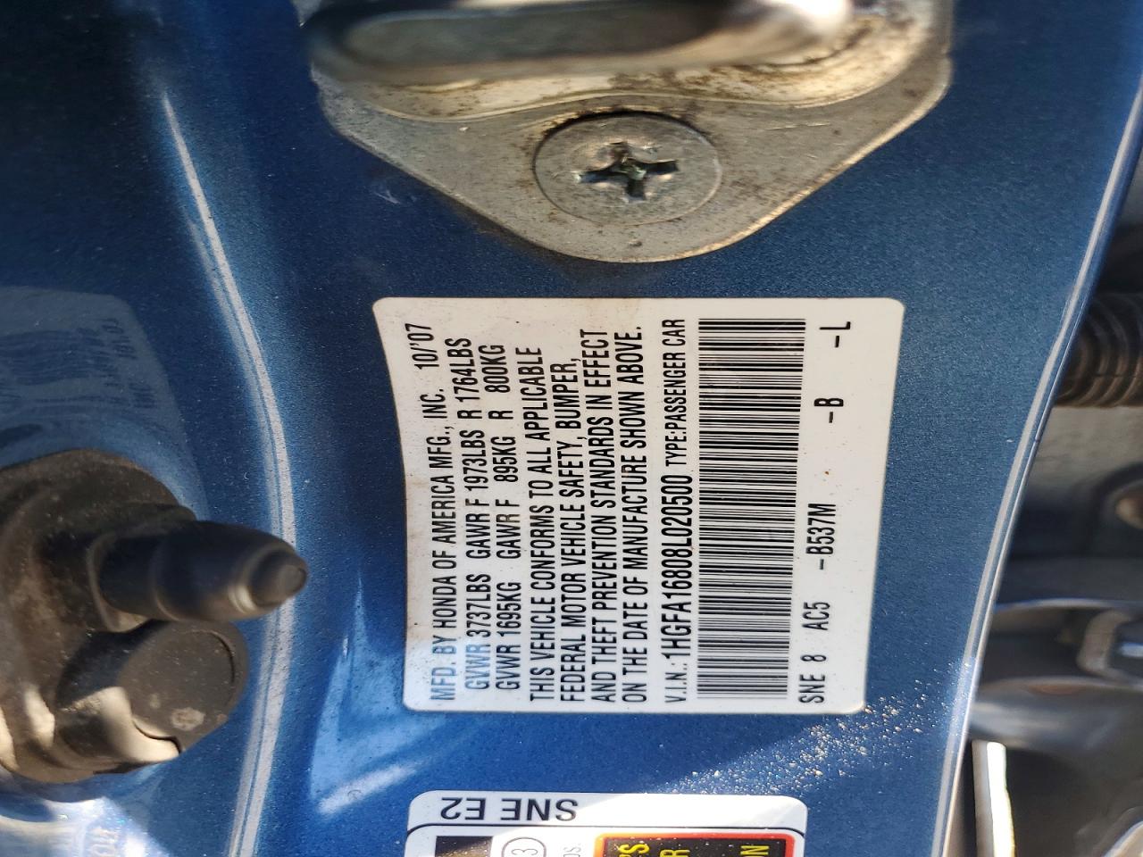 2008 Honda Civic Ex Blue vin: 1HGFA16808L020500