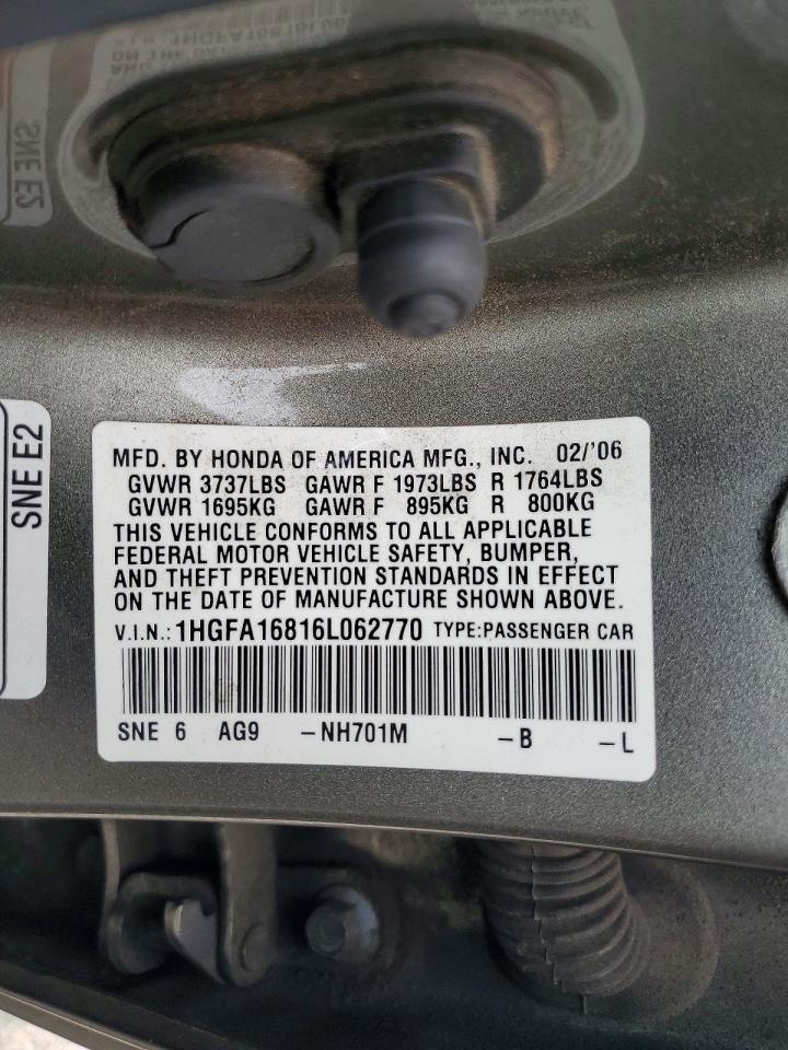 2006 Honda Civic Ex Gray vin: 1HGFA16816L062770