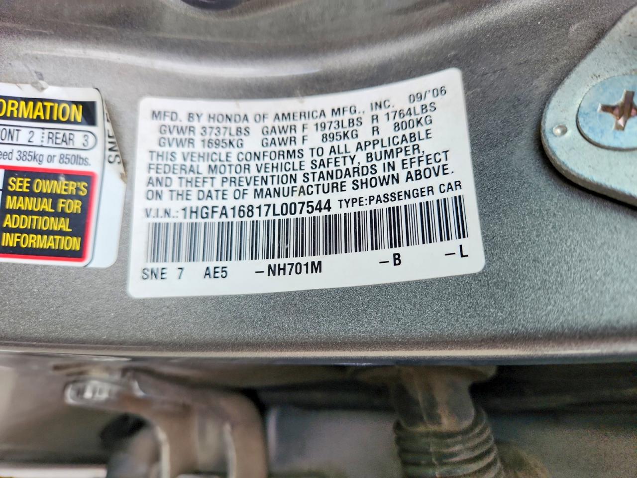 2007 Honda Civic Ex Gray vin: 1HGFA16817L007544