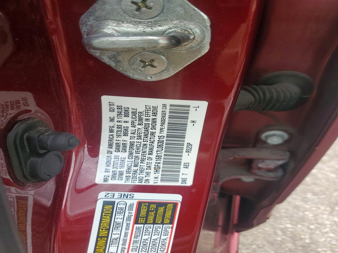2007 Honda Civic Ex Red vin: 1HGFA16817L063015