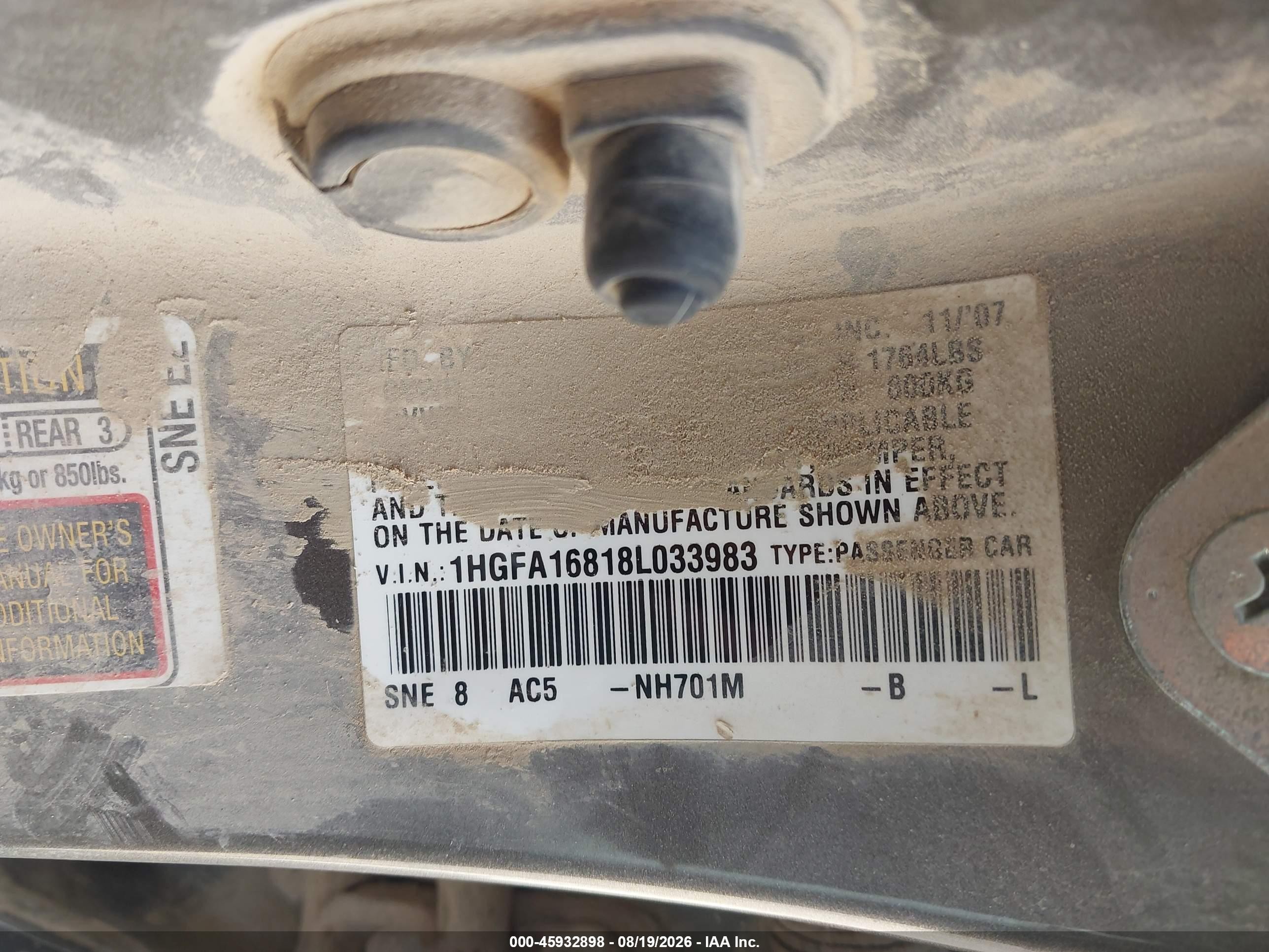 2008 Honda Civic Ex Gray vin: 1HGFA16818L033983