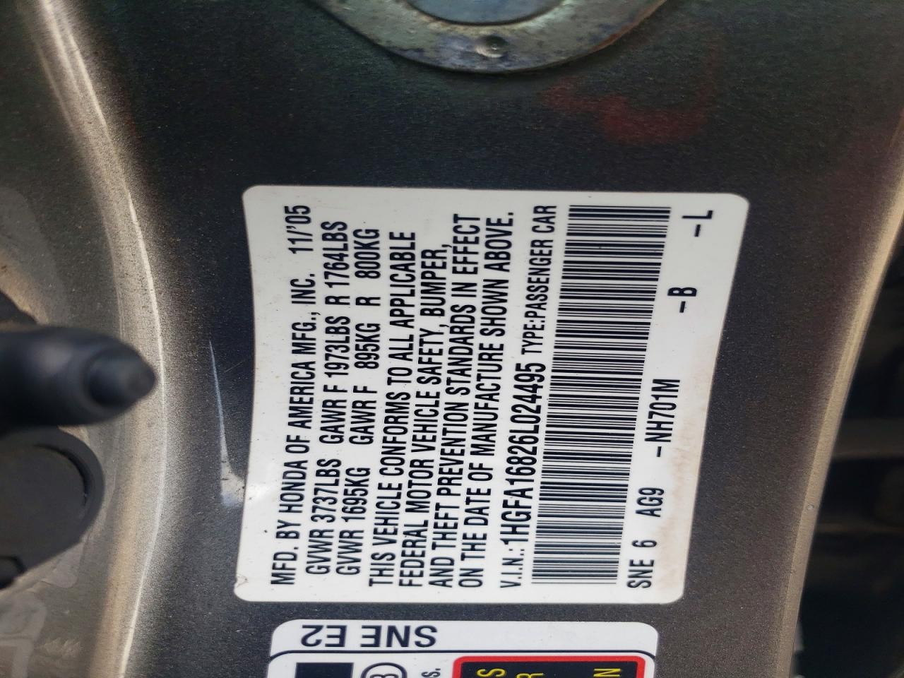 2006 Honda Civic Ex Gray vin: 1HGFA16826L024495