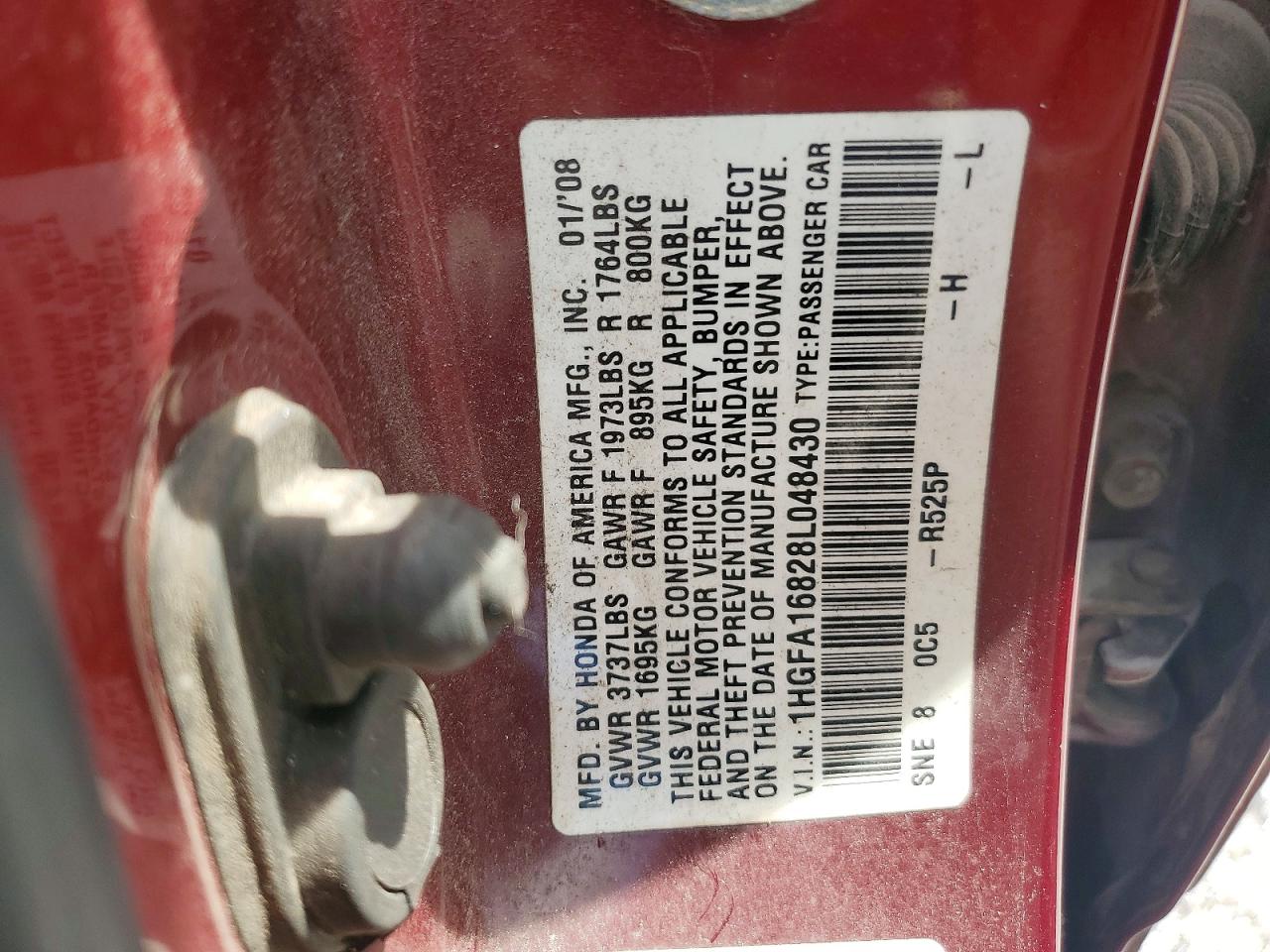 2008 Honda Civic Ex Maroon vin: 1HGFA16828L048430