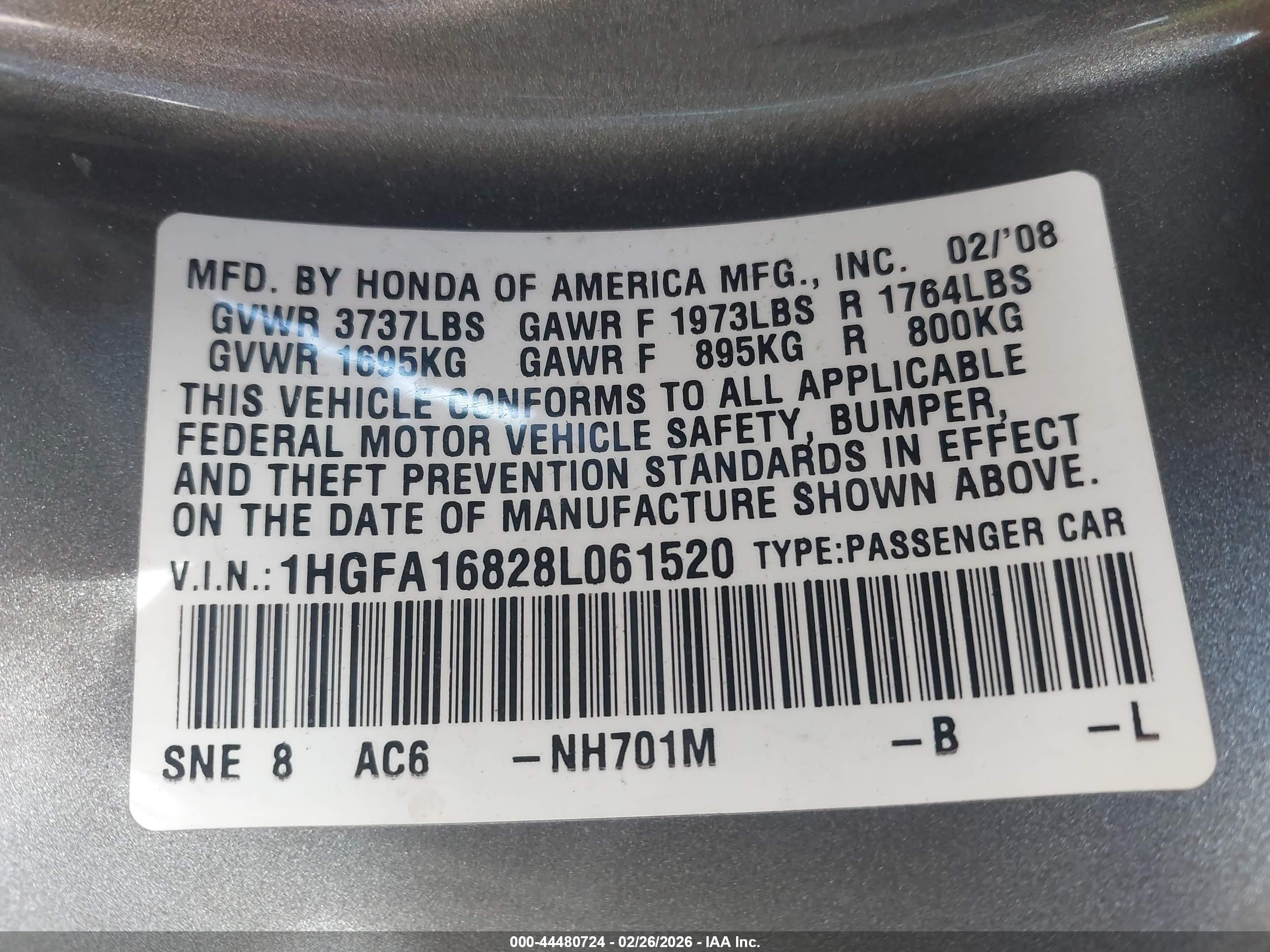 2008 Honda Civic Ex Gray vin: 1HGFA16828L061520