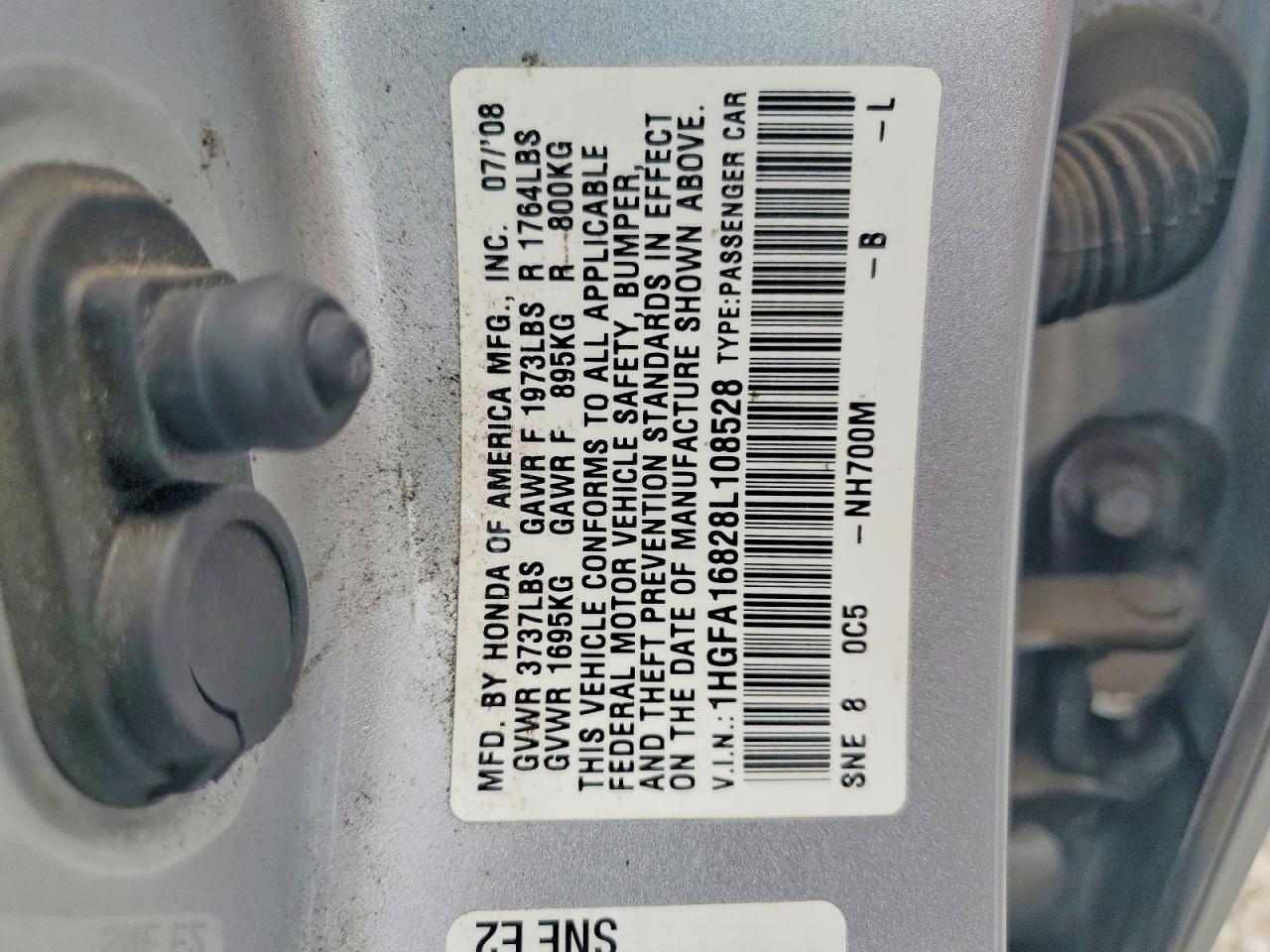 2008 Honda Civic Ex Silver vin: 1HGFA16828L108528