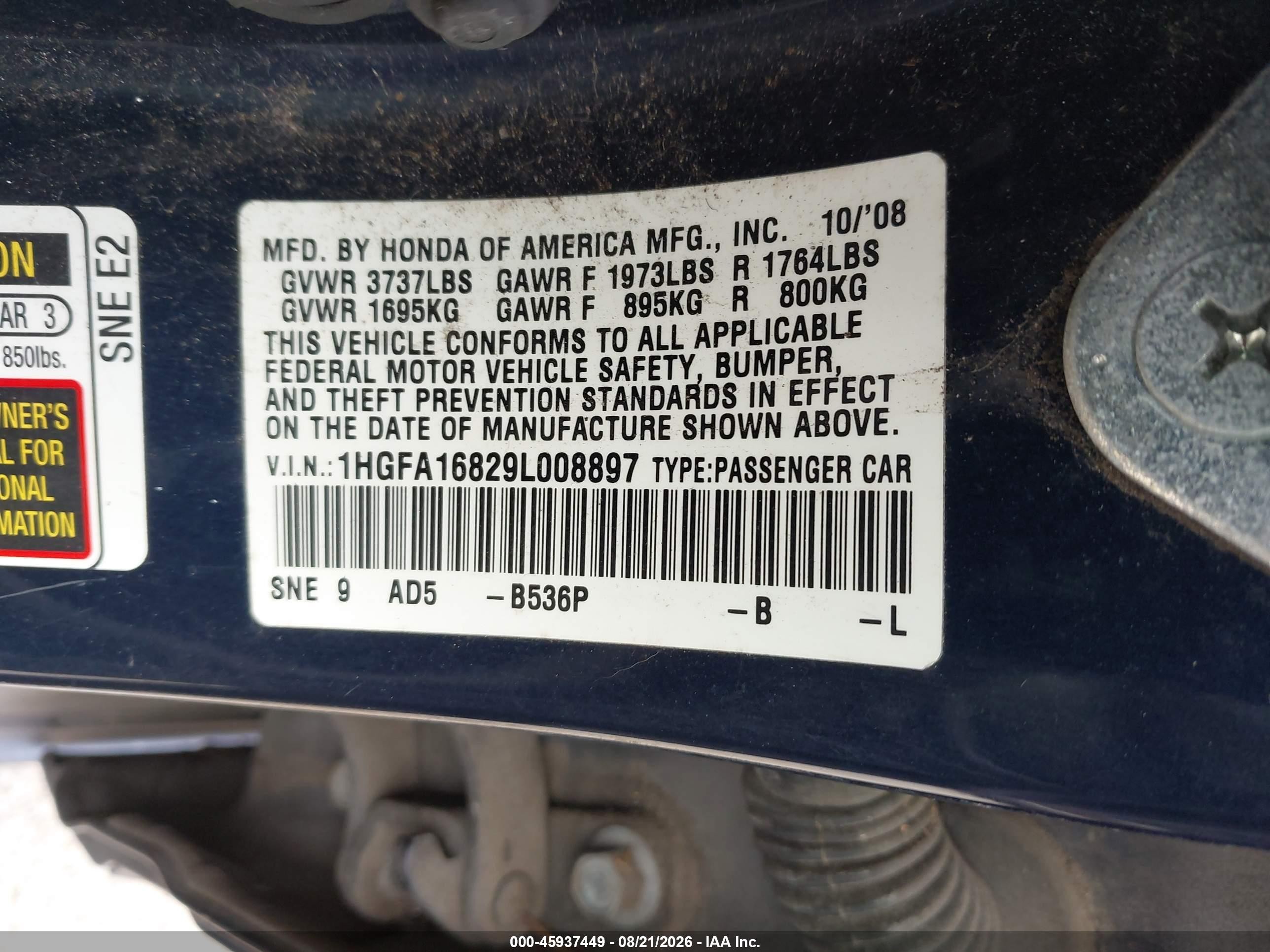 2009 Honda Civic Ex Blue vin: 1HGFA16829L008897