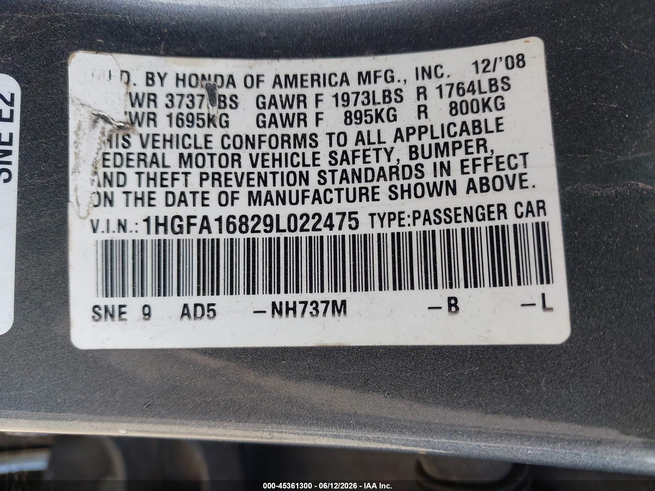 2009 Honda Civic Ex Gray vin: 1HGFA16829L022475