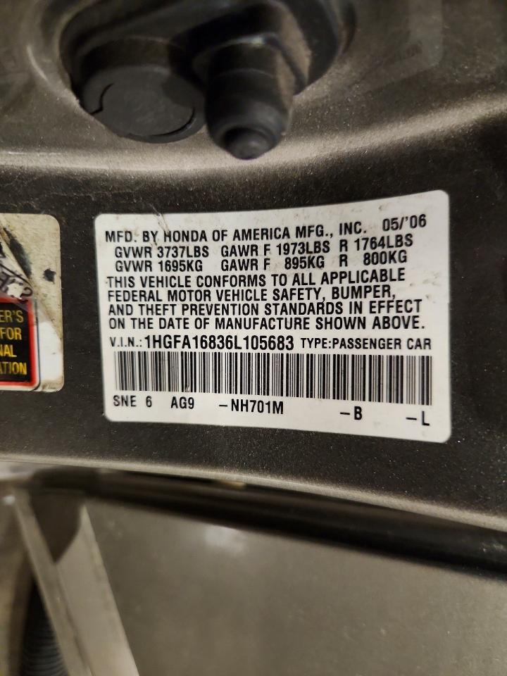 2006 Honda Civic Ex Gray vin: 1HGFA16836L105683