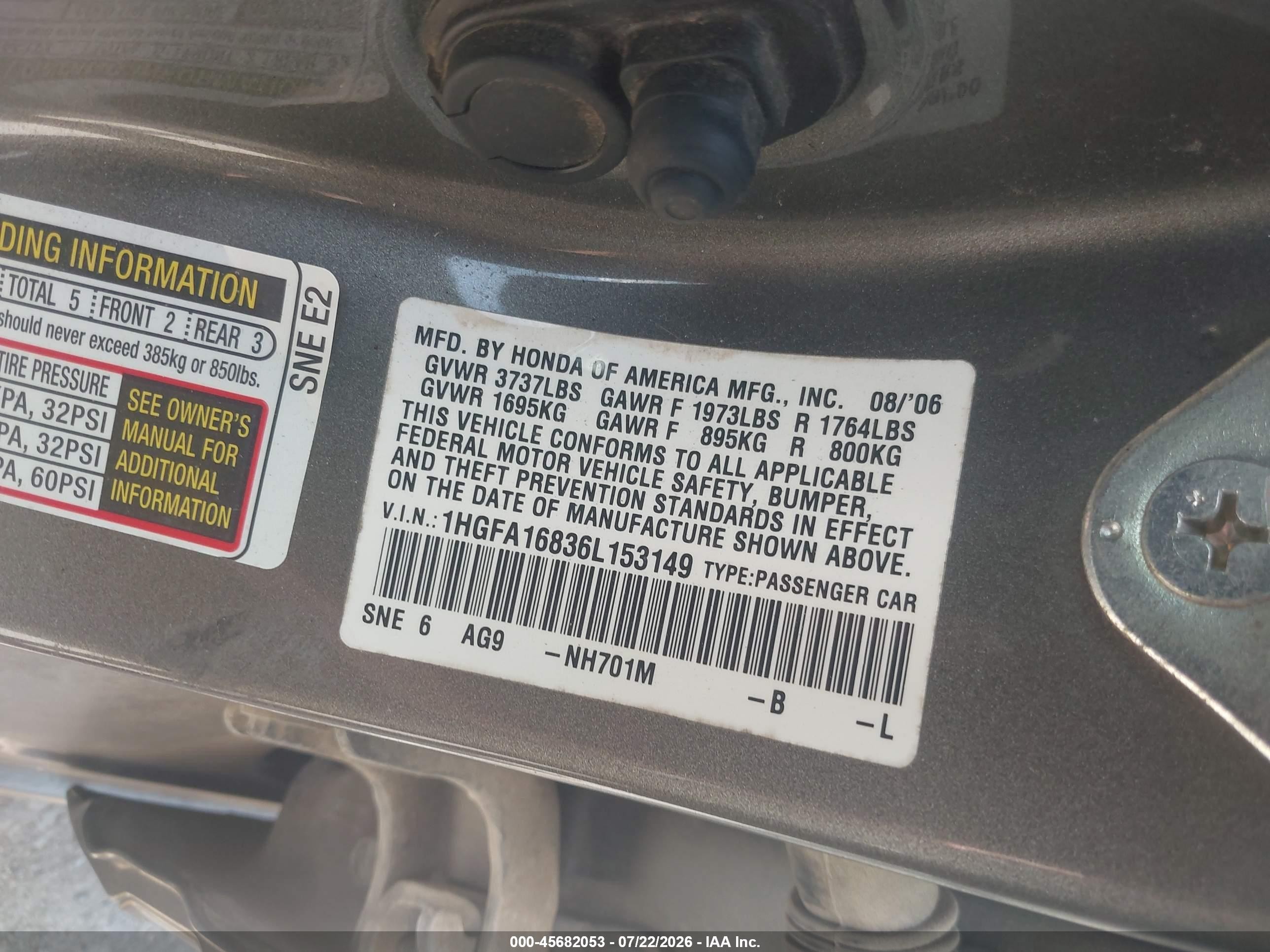 2006 Honda Civic Ex Brown vin: 1HGFA16836L153149
