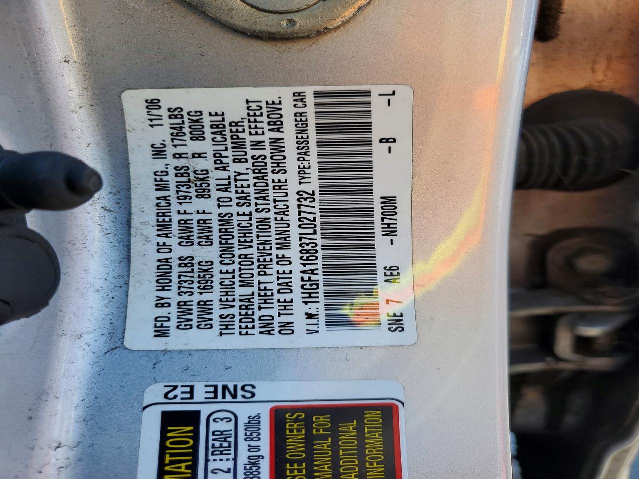 2007 Honda Civic Ex Silver vin: 1HGFA16837L027732