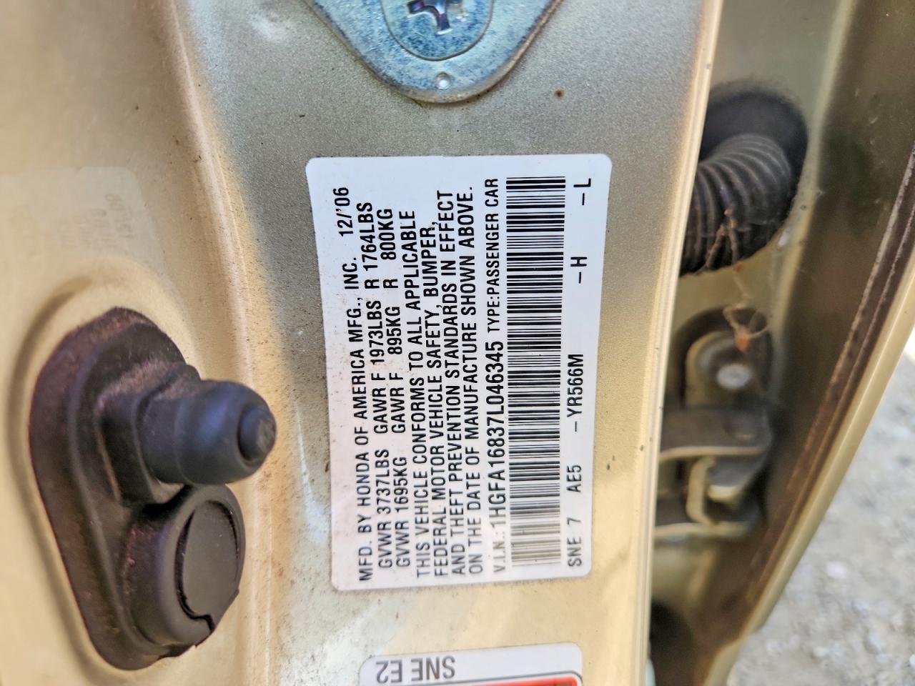 2007 Honda Civic Ex Gold vin: 1HGFA16837L046345