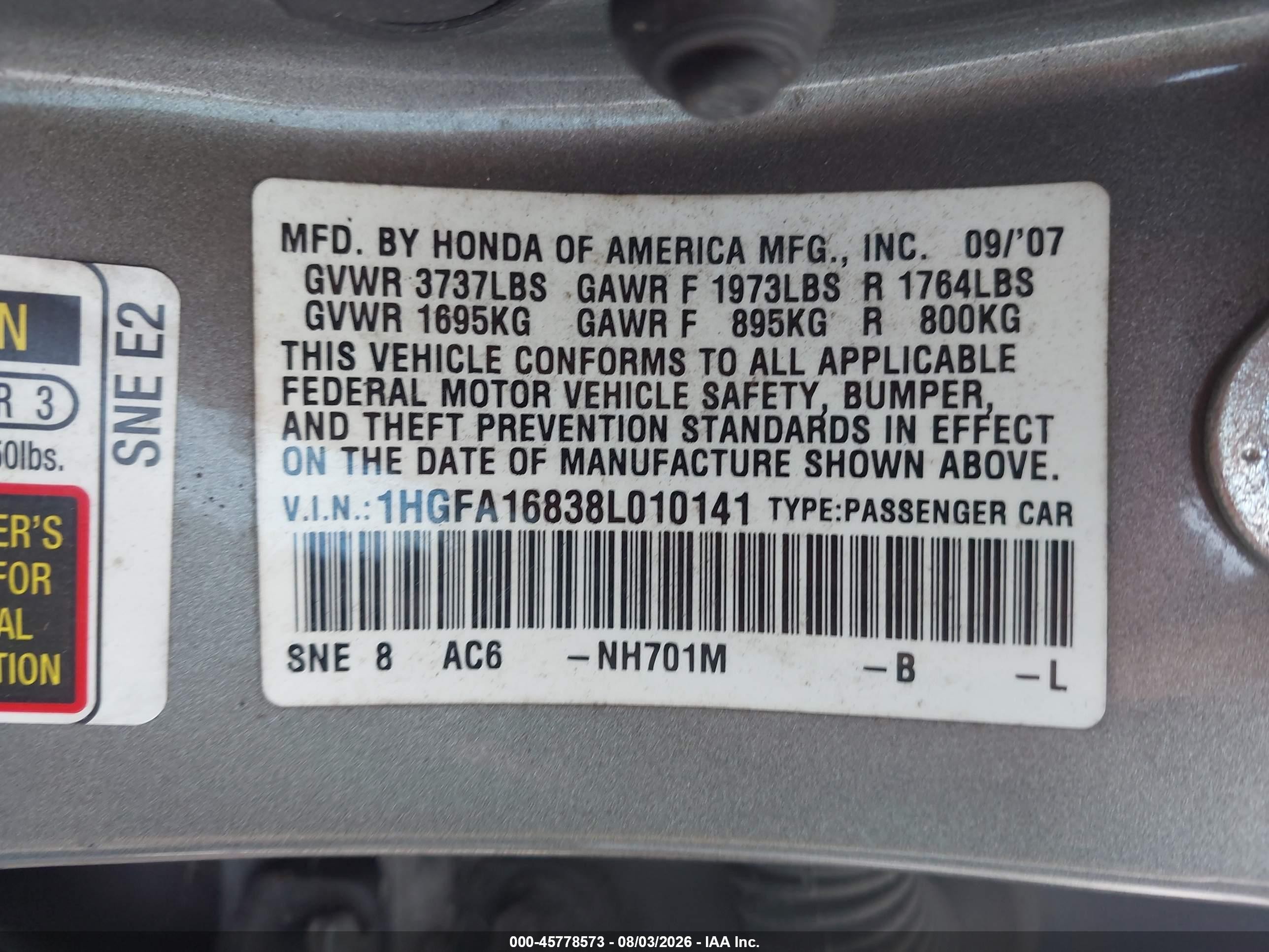2008 Honda Civic Ex Gray vin: 1HGFA16838L010141
