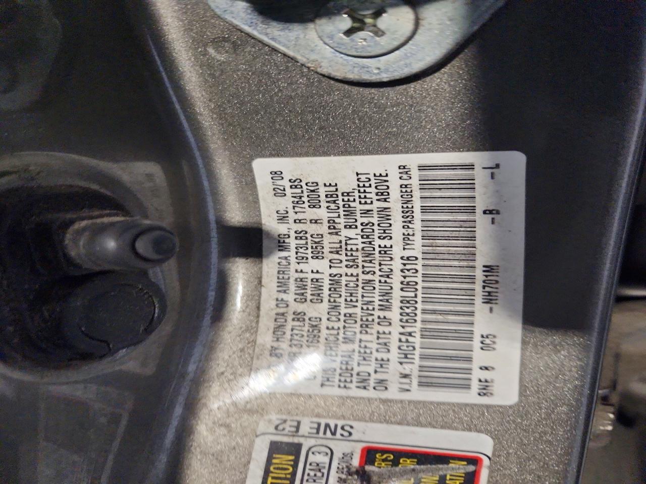 2008 Honda Civic Ex Gray vin: 1HGFA16838L061316