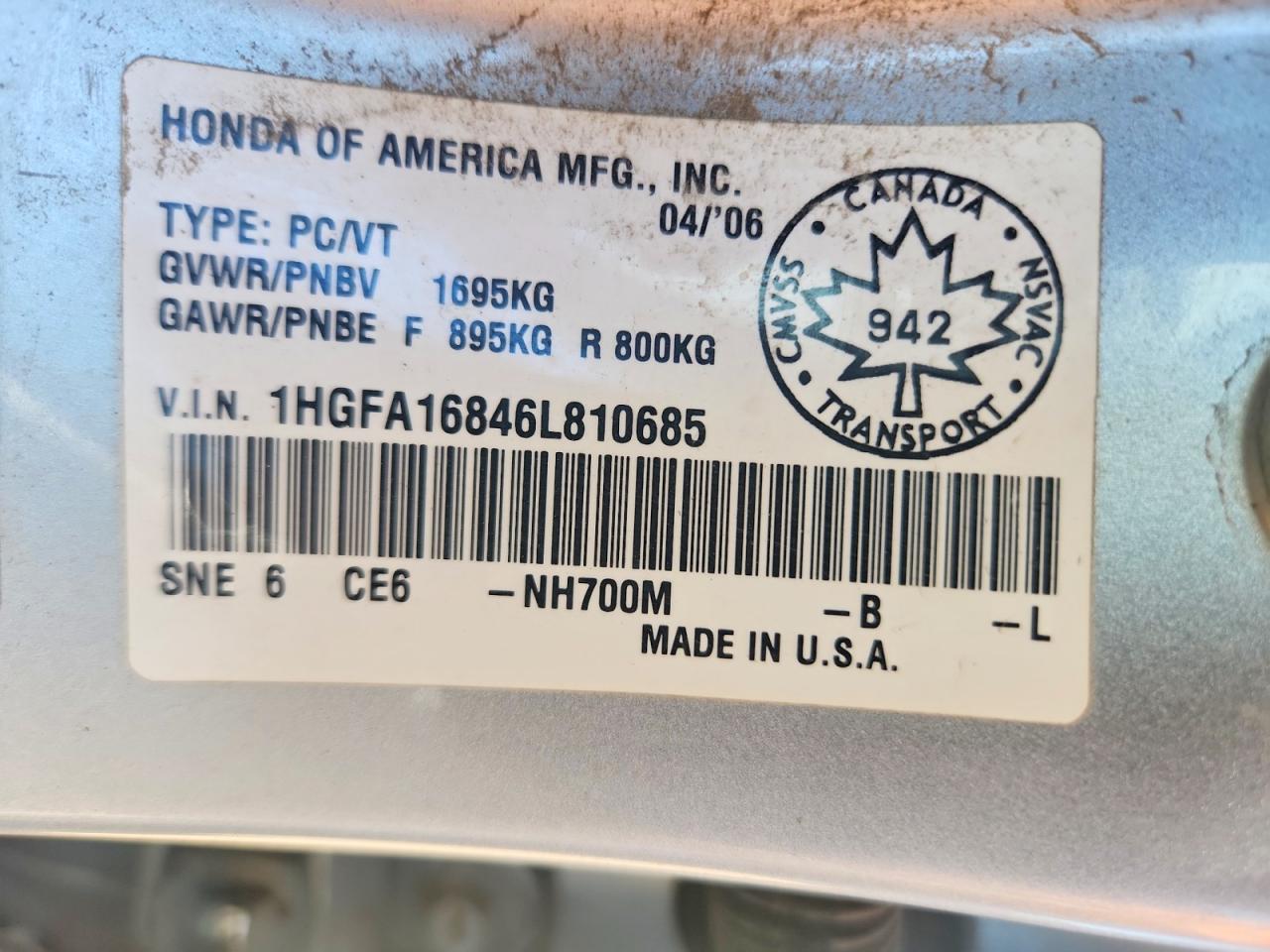 2006 Honda Civic Ex Silver vin: 1HGFA16846L810685
