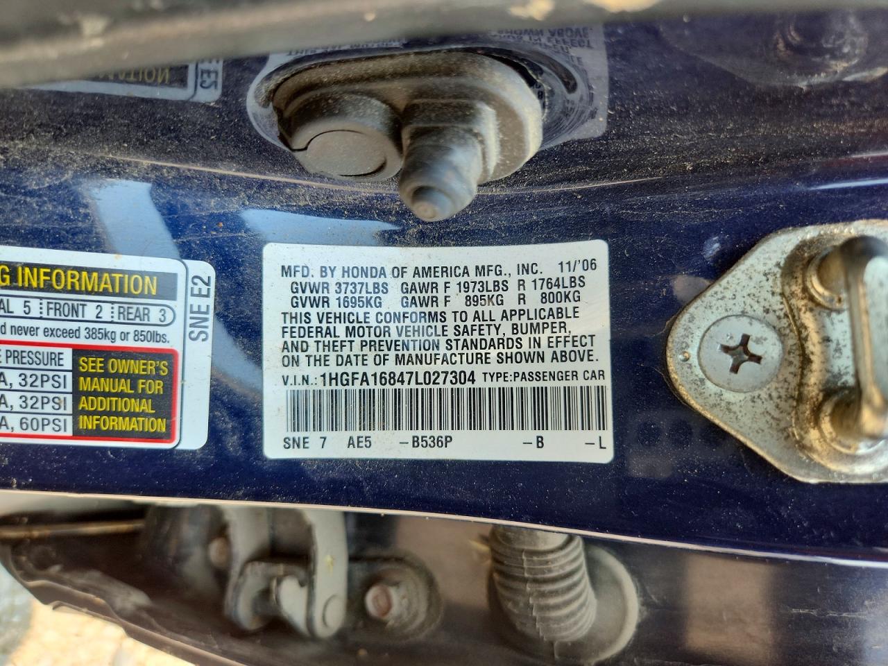 2007 Honda Civic Ex Blue vin: 1HGFA16847L027304