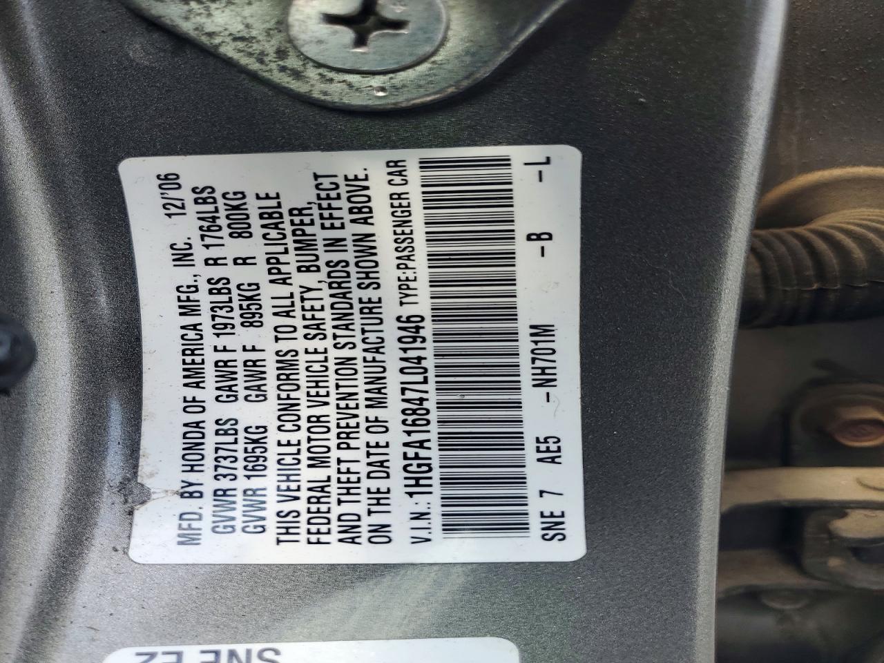 2007 Honda Civic Ex Gray vin: 1HGFA16847L041946