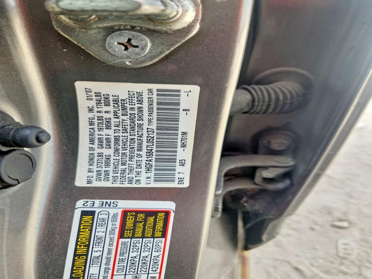 2007 Honda Civic Ex Tan vin: 1HGFA16847L052137