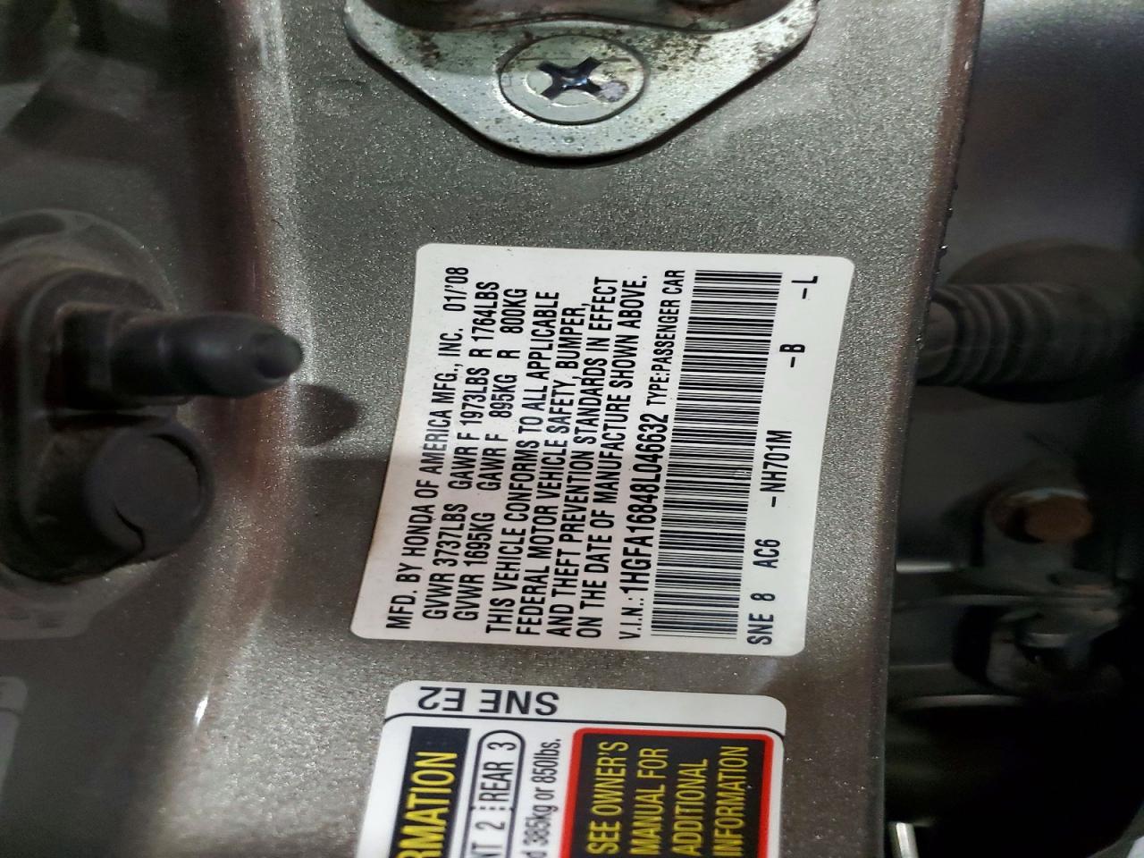 2008 Honda Civic Ex Gray vin: 1HGFA16848L046632