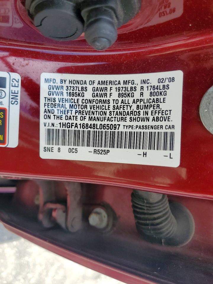 2008 Honda Civic Ex Burgundy vin: 1HGFA16848L065097