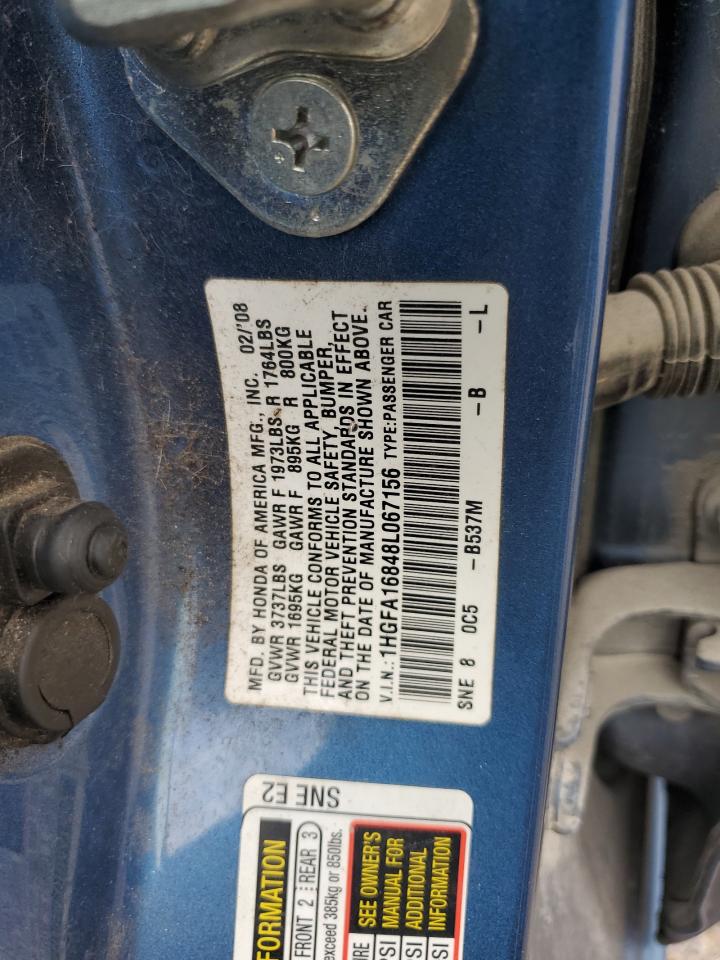 2008 Honda Civic Ex Синий vin: 1HGFA16848L067156