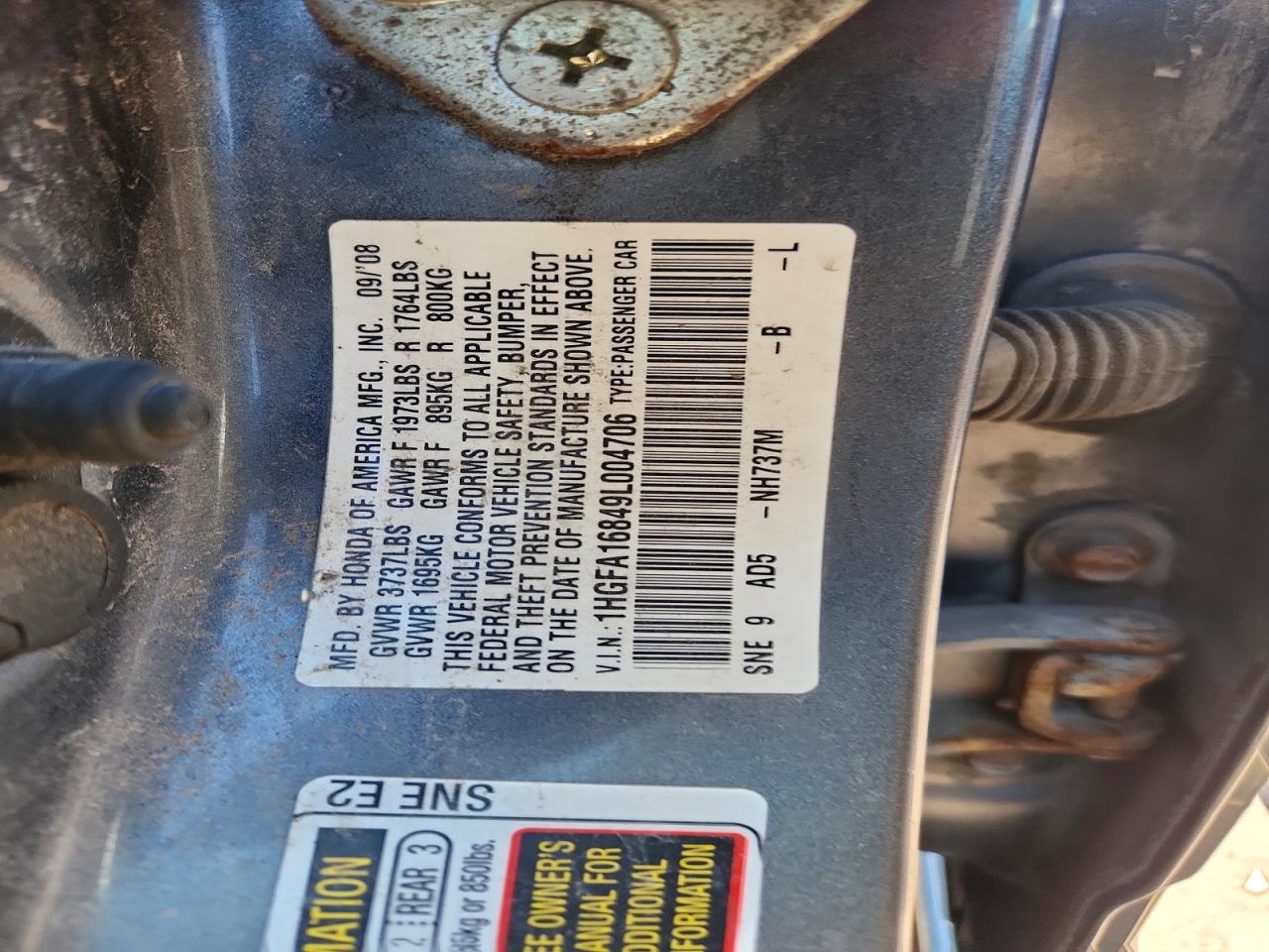 2009 Honda Civic Ex Gray vin: 1HGFA16849L004706