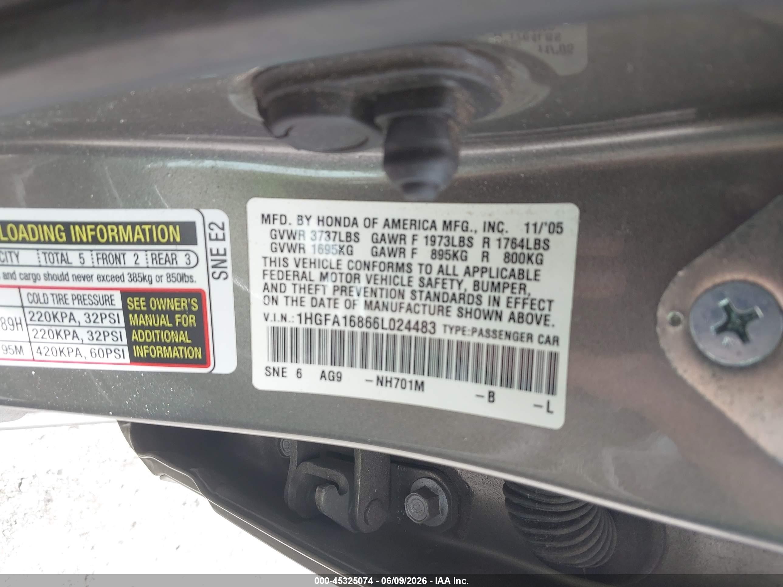 2006 Honda Civic Ex Gray vin: 1HGFA16866L024483