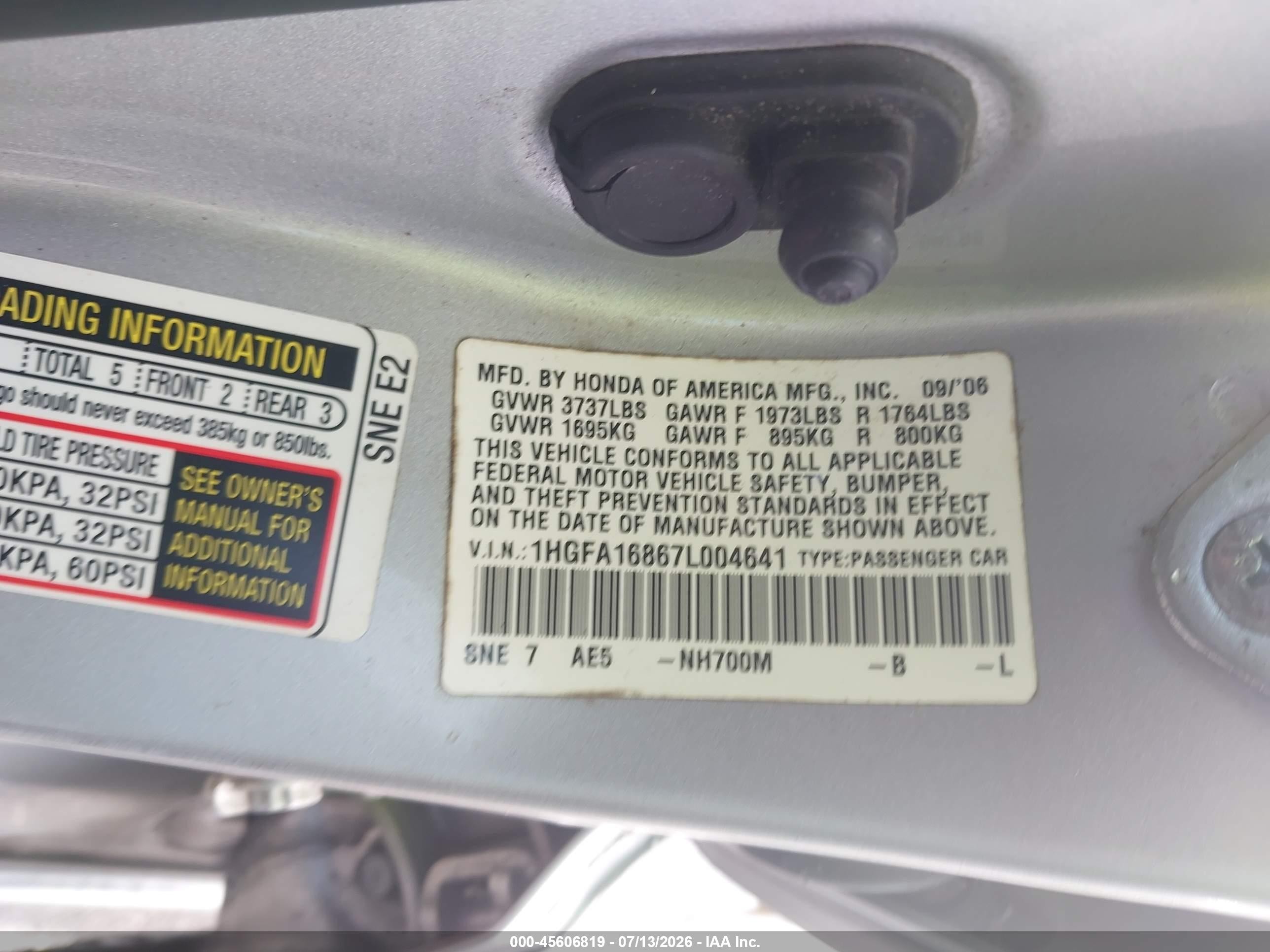 2007 Honda Civic Ex Серый vin: 1HGFA16867L004641
