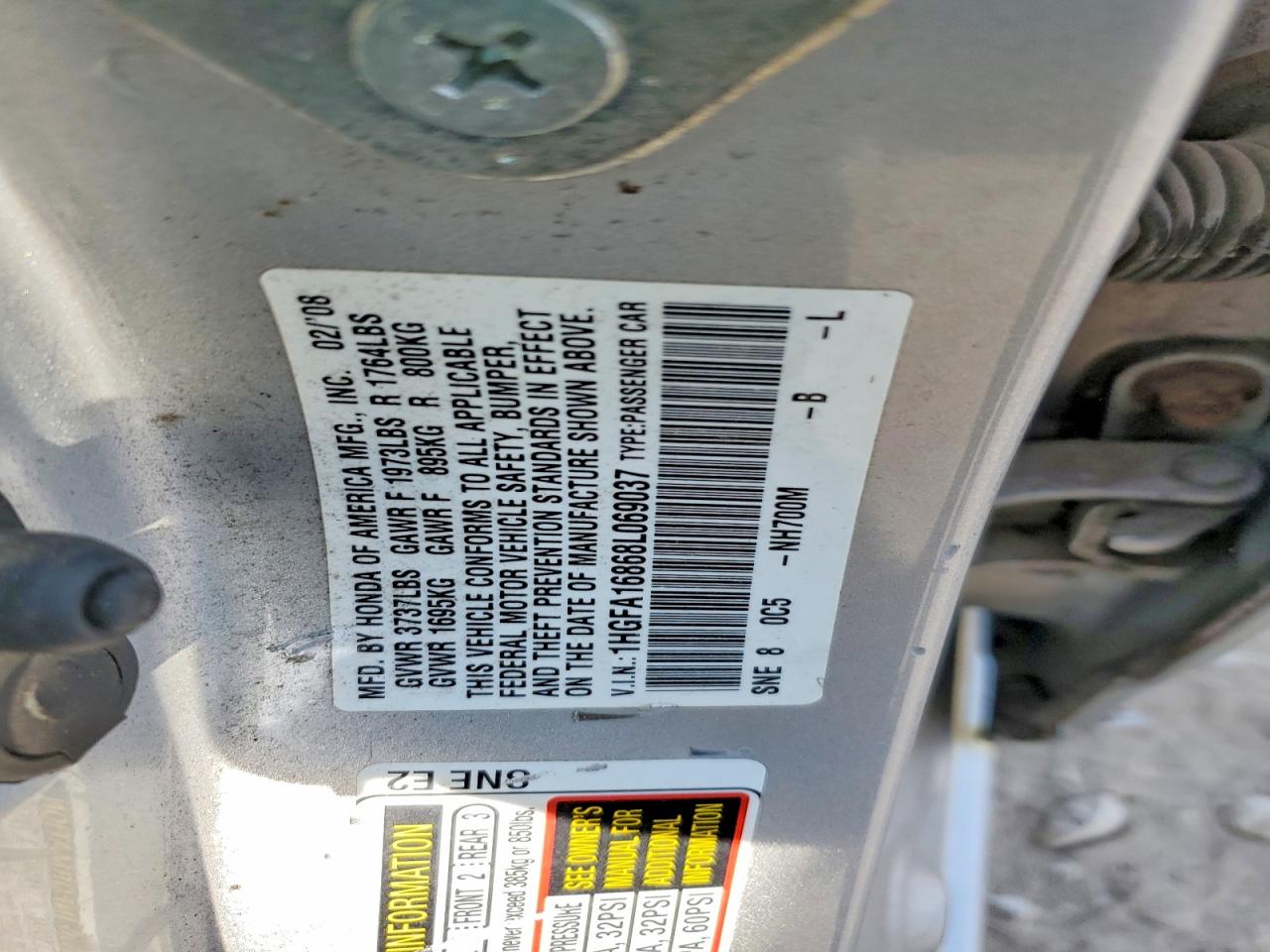 2008 Honda Civic Ex Silver vin: 1HGFA16868L069037