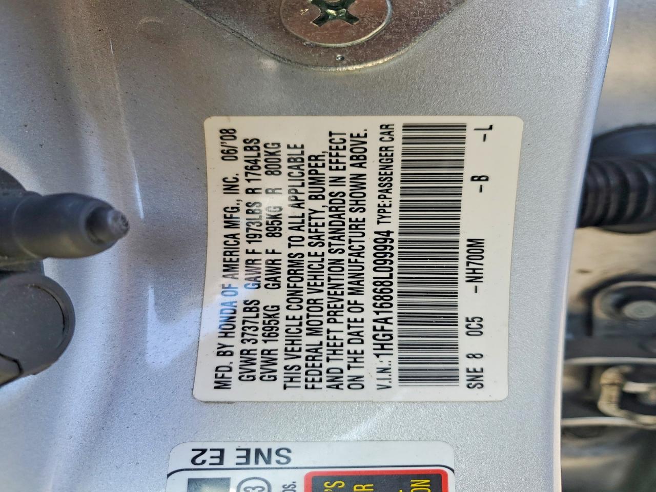 2008 Honda Civic Ex Silver vin: 1HGFA16868L099994