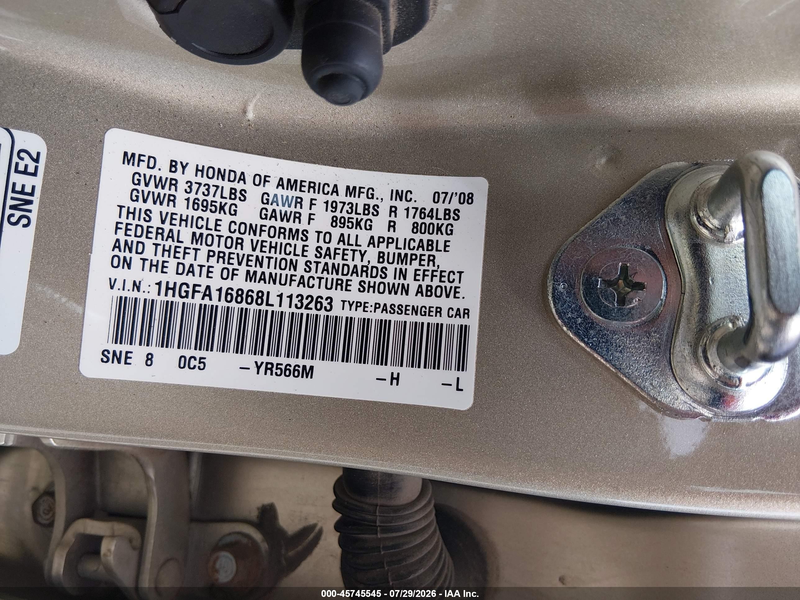 2008 Honda Civic Ex Коричневый vin: 1HGFA16868L113263