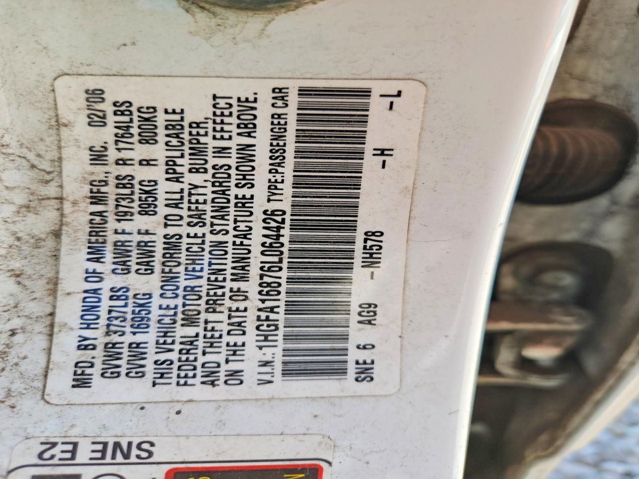 2006 Honda Civic Ex White vin: 1HGFA16876L064426
