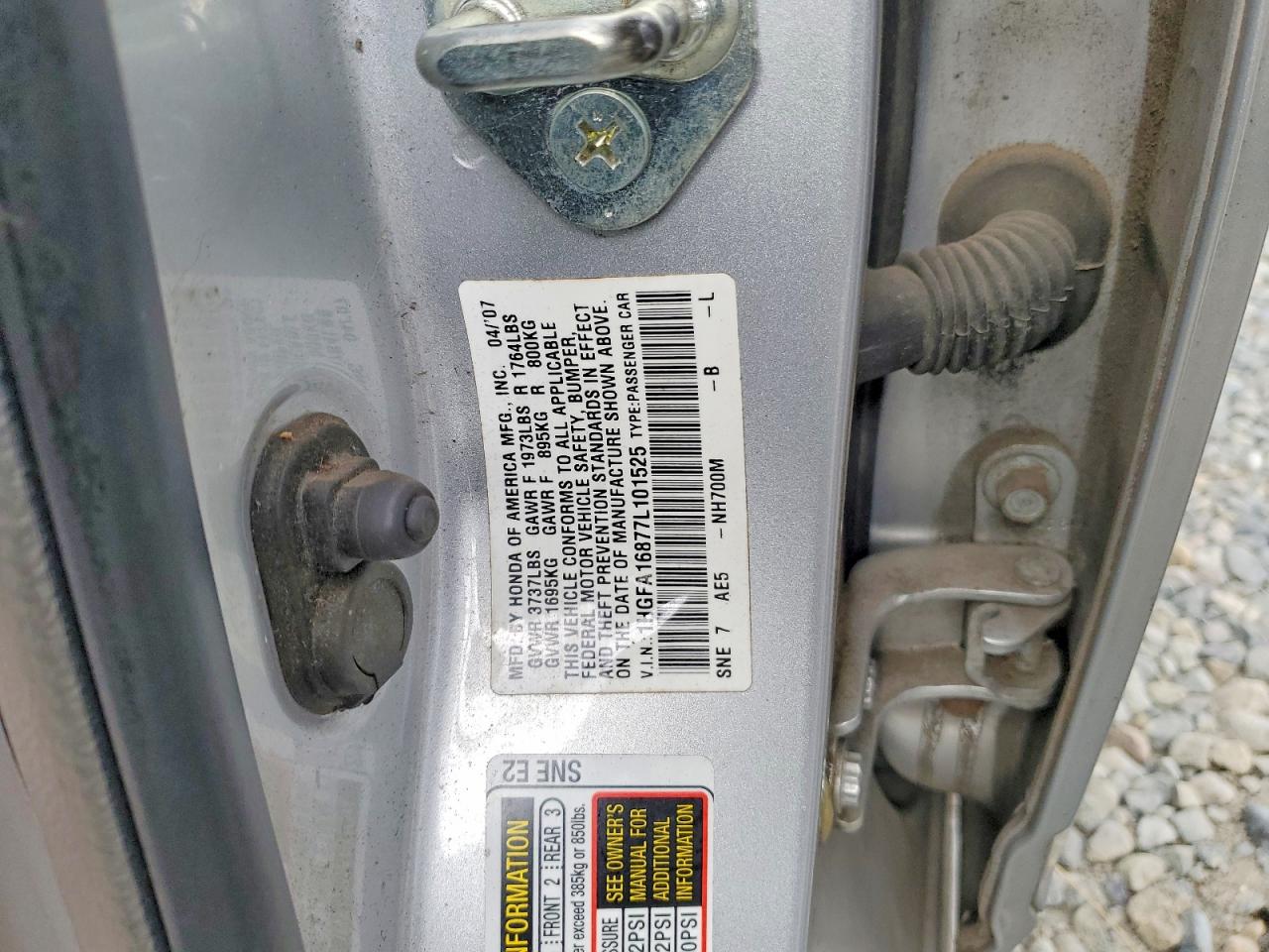 2007 Honda Civic Ex Silver vin: 1HGFA16877L101525