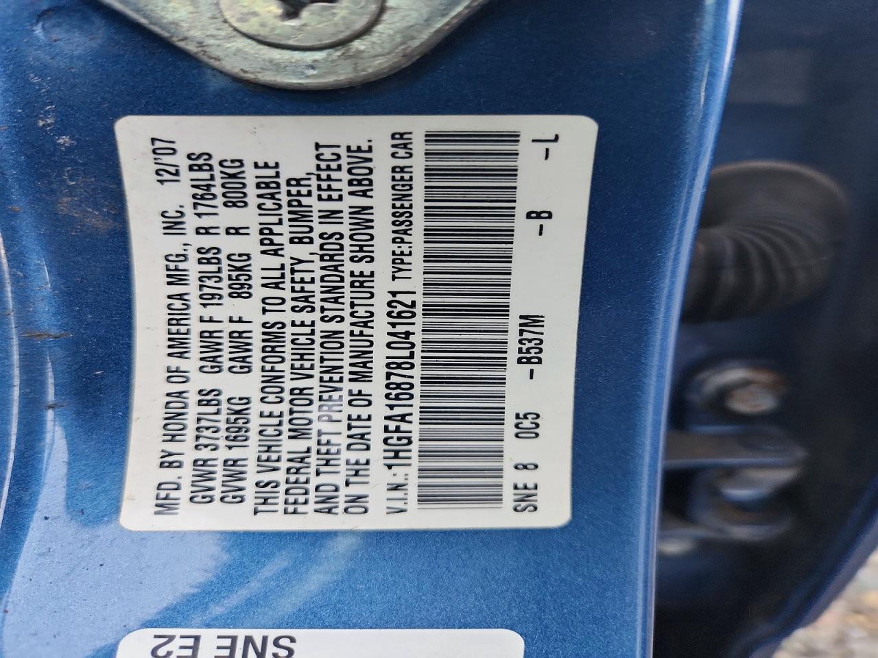 2008 Honda Civic Ex Blue vin: 1HGFA16878L041621