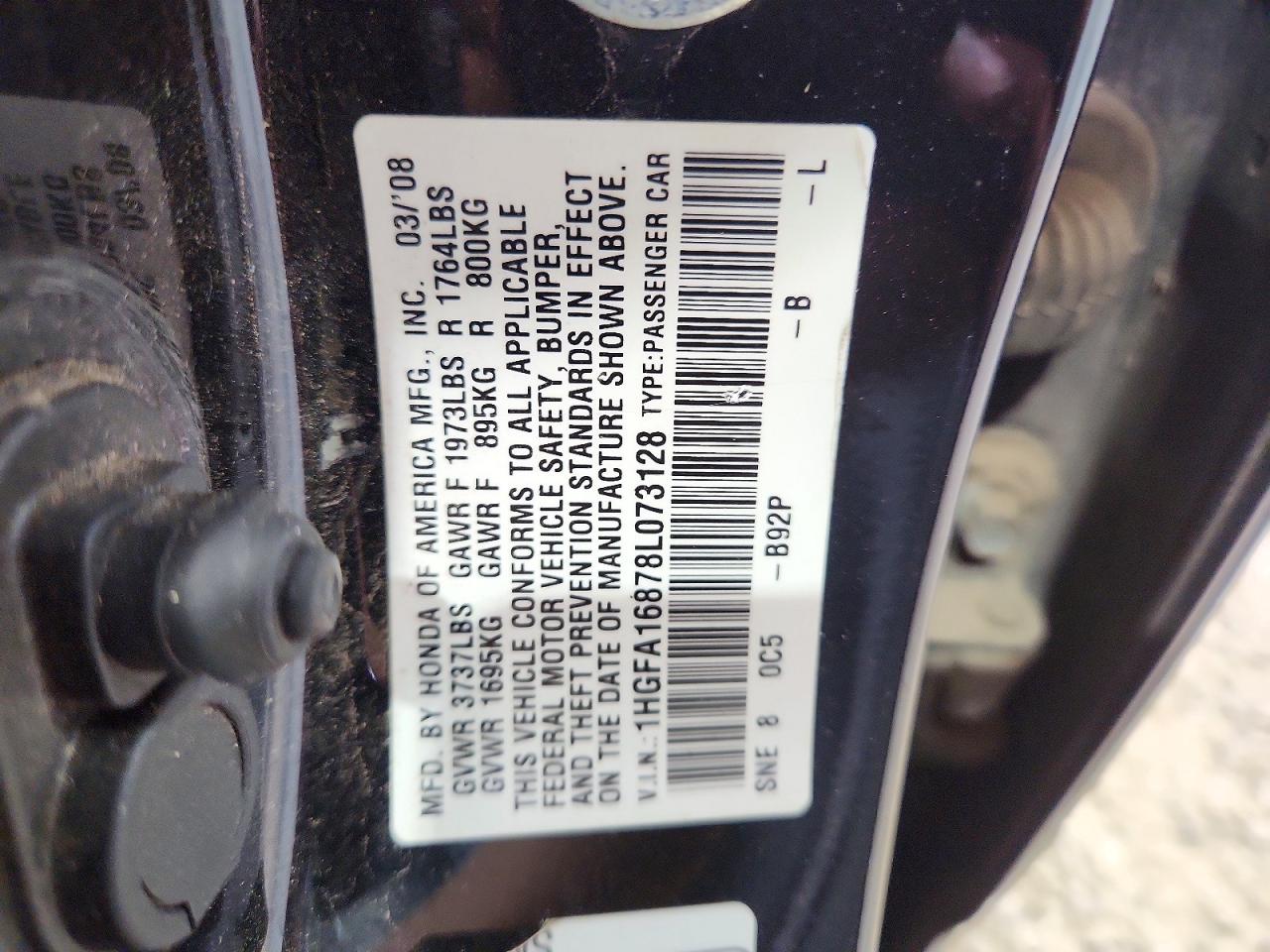 2008 Honda Civic Ex Black vin: 1HGFA16878L073128