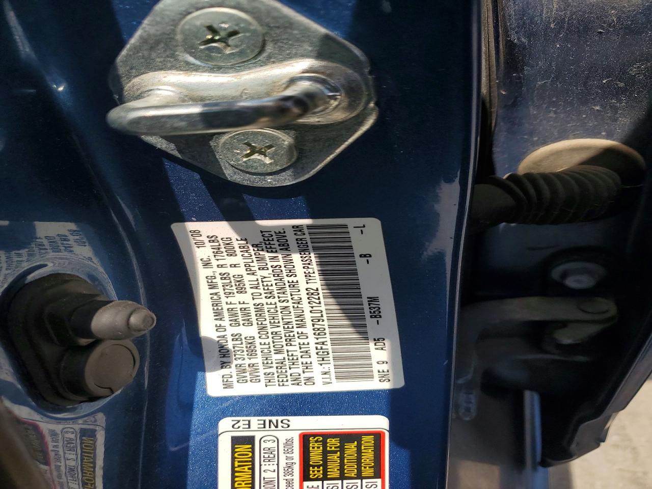2009 Honda Civic Ex Blue vin: 1HGFA16879L012282