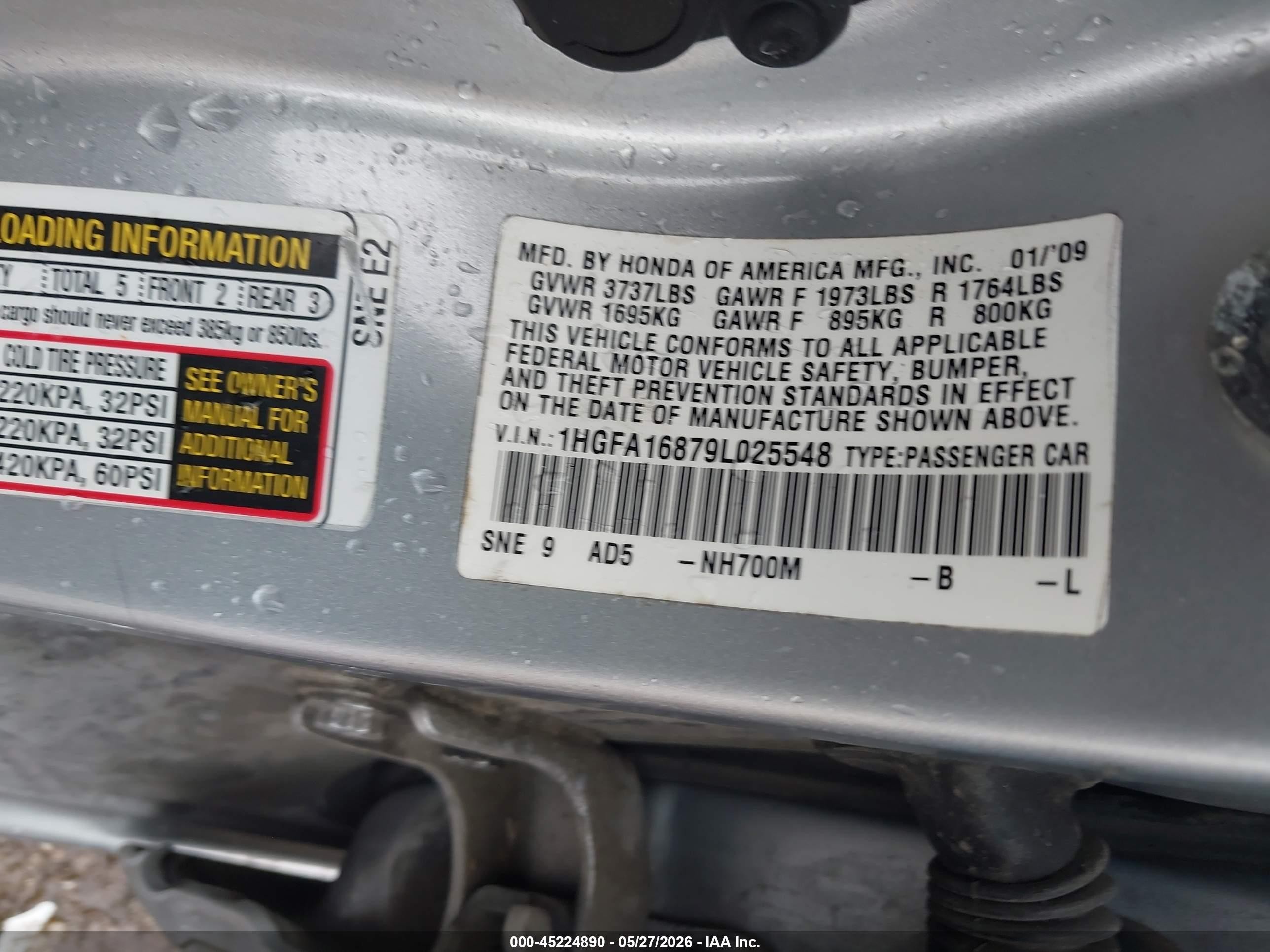 2009 Honda Civic Ex Silver vin: 1HGFA16879L025548