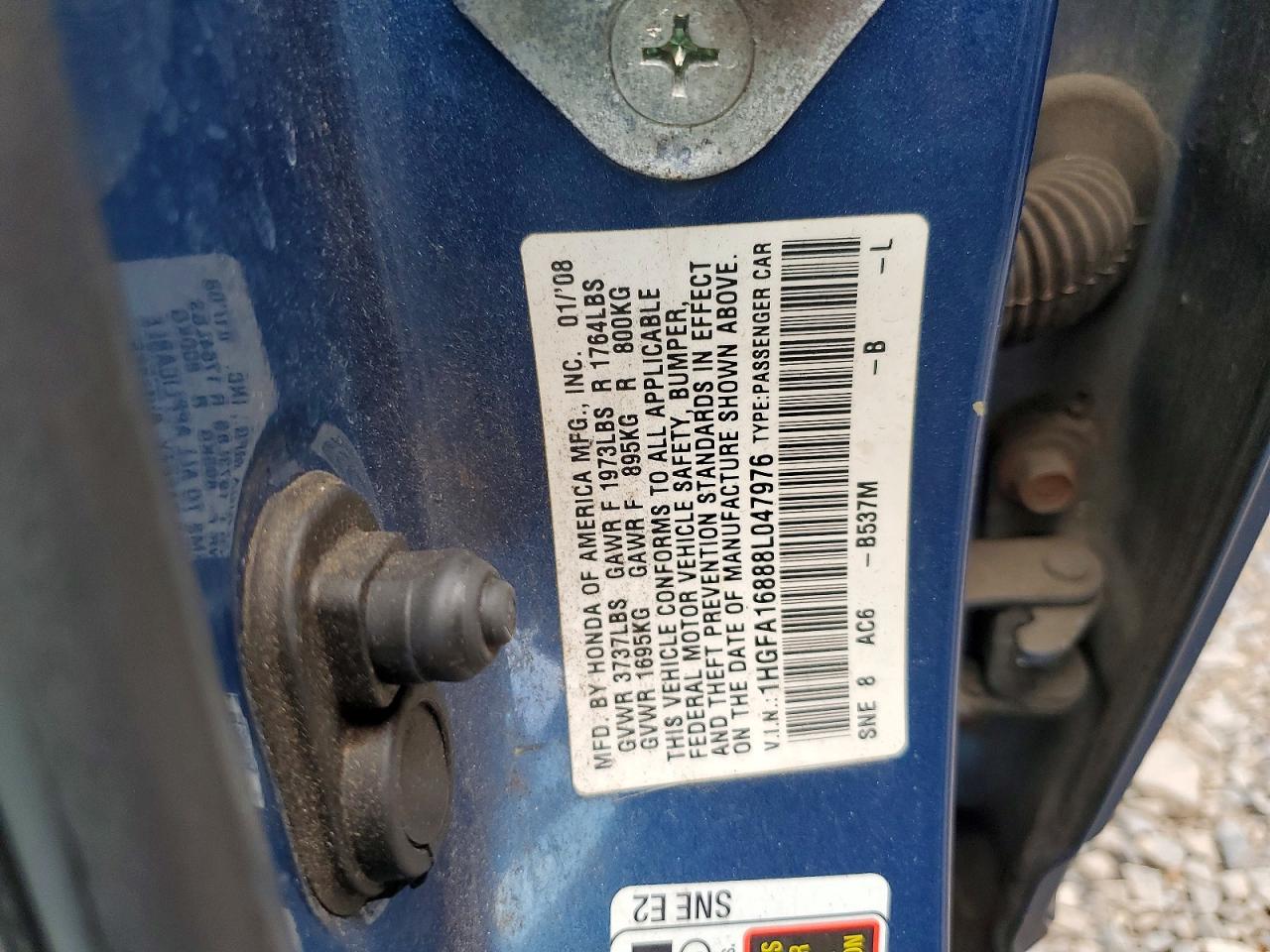 2008 Honda Civic Ex Blue vin: 1HGFA16888L047976