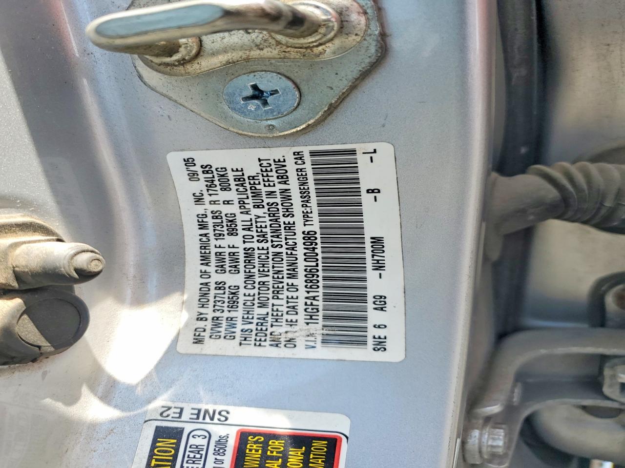 2006 Honda Civic Ex Silver vin: 1HGFA16896L004986