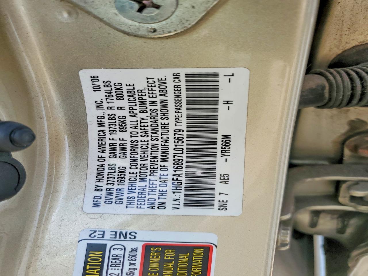 2007 Honda Civic Ex Gold vin: 1HGFA16897L015679