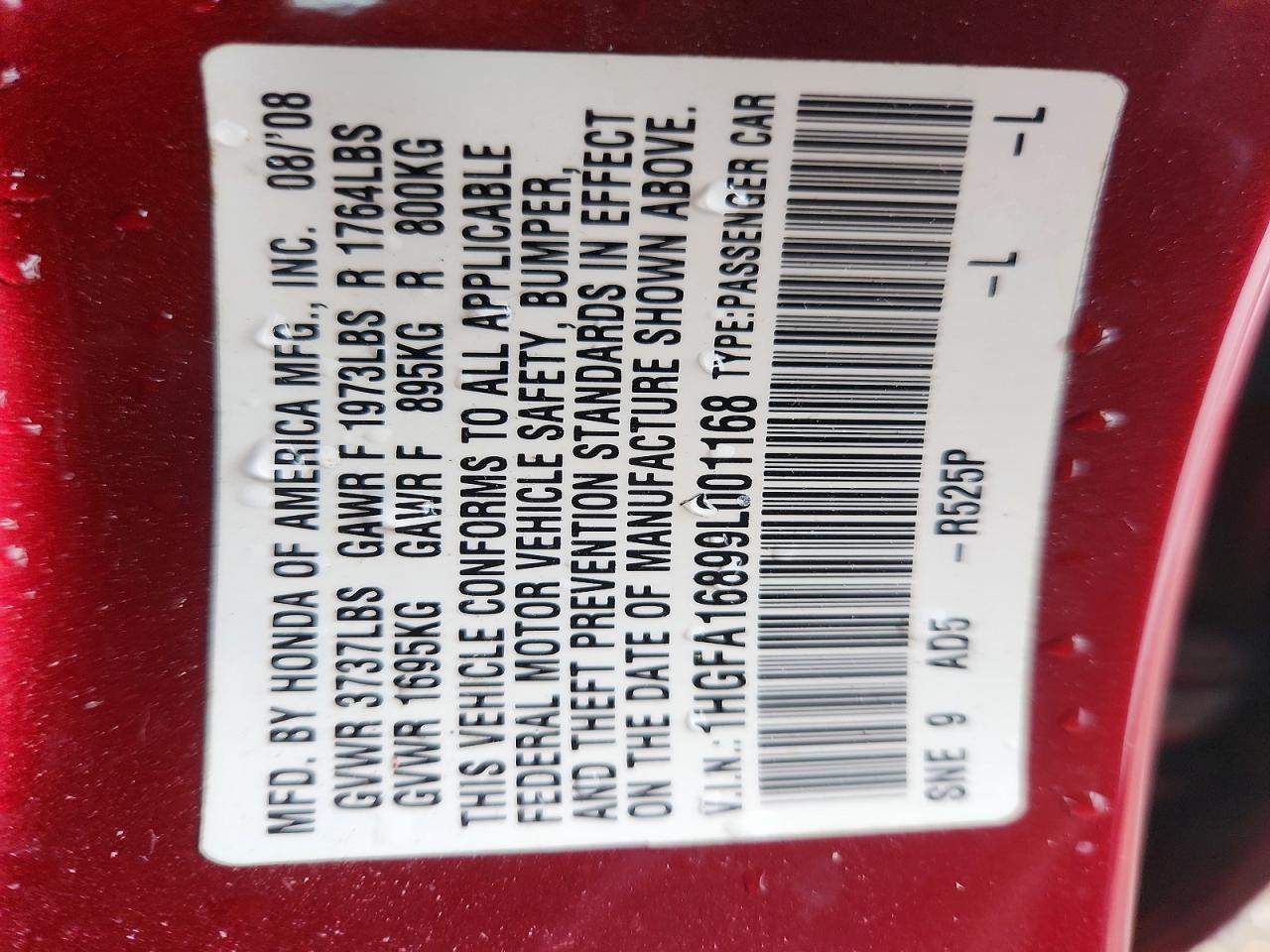2009 Honda Civic Ex Red vin: 1HGFA16899L001168
