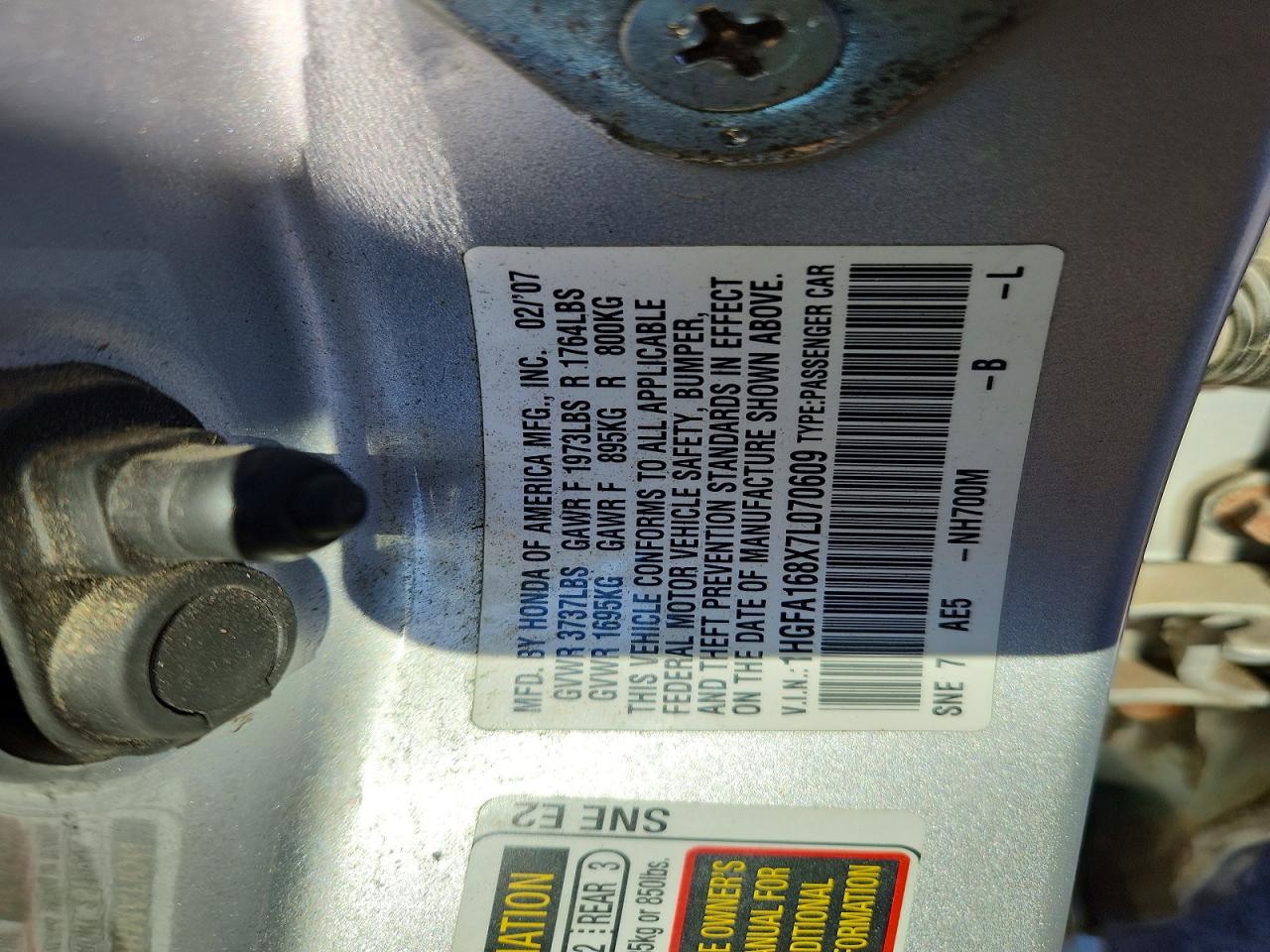 2007 Honda Civic Ex Silver vin: 1HGFA168X7L070609