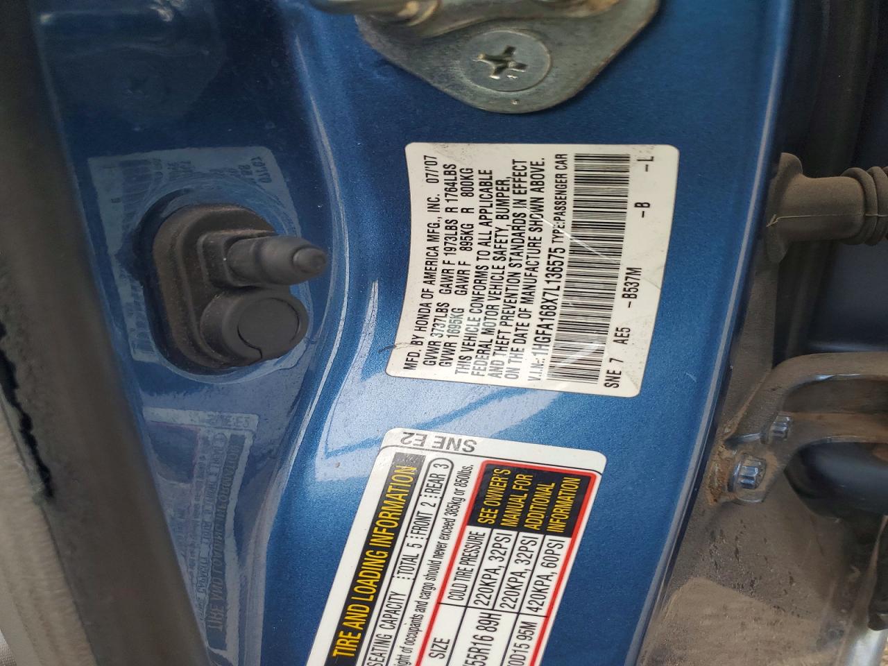 2007 Honda Civic Ex Синий vin: 1HGFA168X7L136575