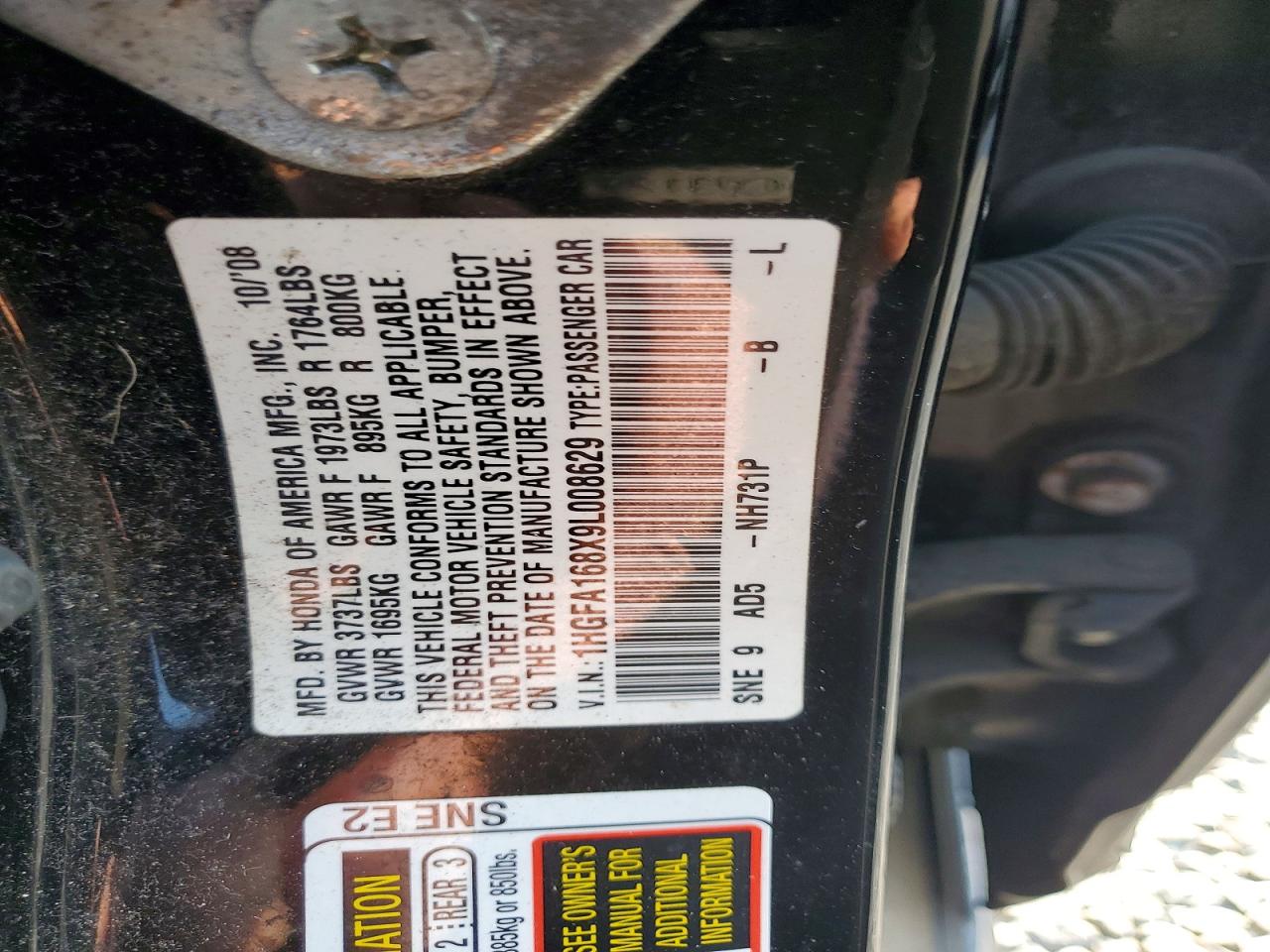 2009 Honda Civic Ex Black vin: 1HGFA168X9L008629